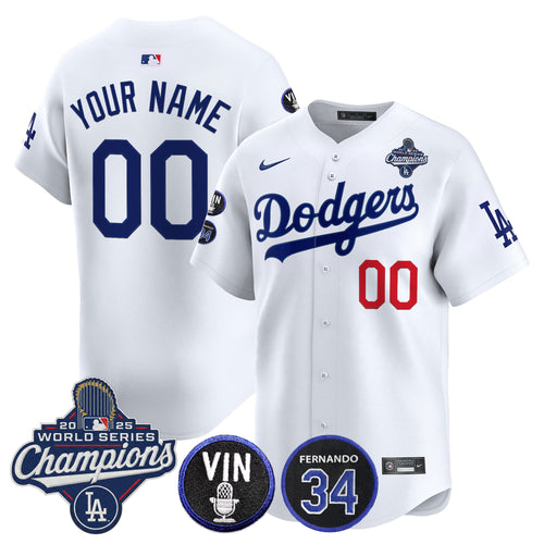 Dodgers 2025 World Series Champions Vapor Premier Limited Custom Jersey - Vin Scully & Fernando Patch - All Stitched