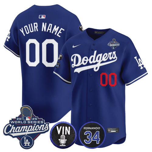 Dodgers 2025 World Series Champions Vapor Premier Limited Custom Jersey - Vin Scully & Fernando Patch - All Stitched