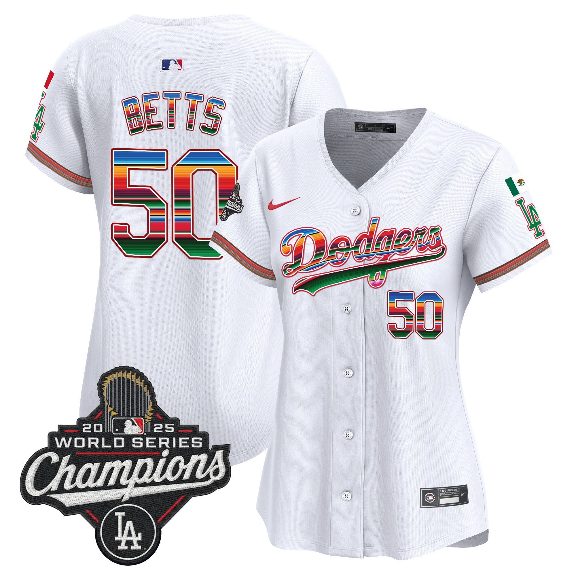 Women's Dodgers Mexico 2025 World Series Champions Vapor Premier Limited Jersey - All Stitched