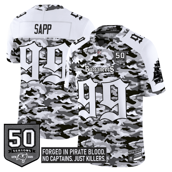 White Camo Tampa Bay Buccaneers 50th Seasons Patch Jersey - All Stitched