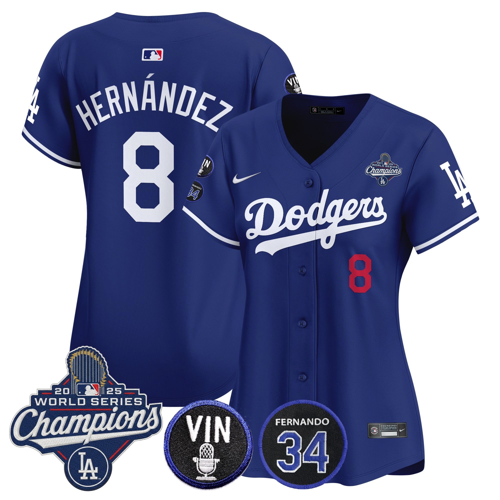 Women's Dodgers 2025 World Series Champions Vapor Premier Limited Jersey - Vin Scully & Fernando Patch - All Stitched