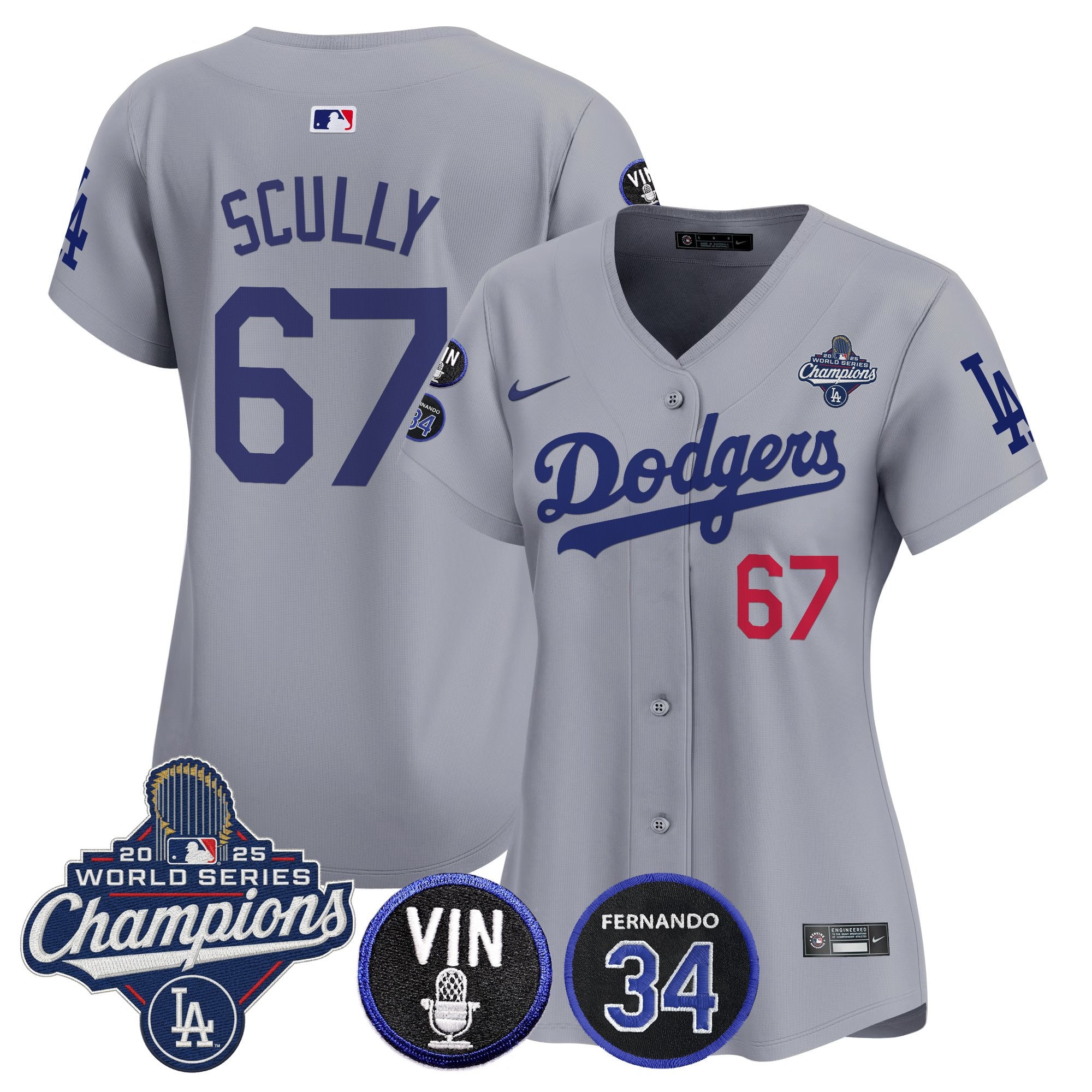 Women's Dodgers 2025 World Series Champions Vapor Premier Limited Jersey - Vin Scully & Fernando Patch - All Stitched