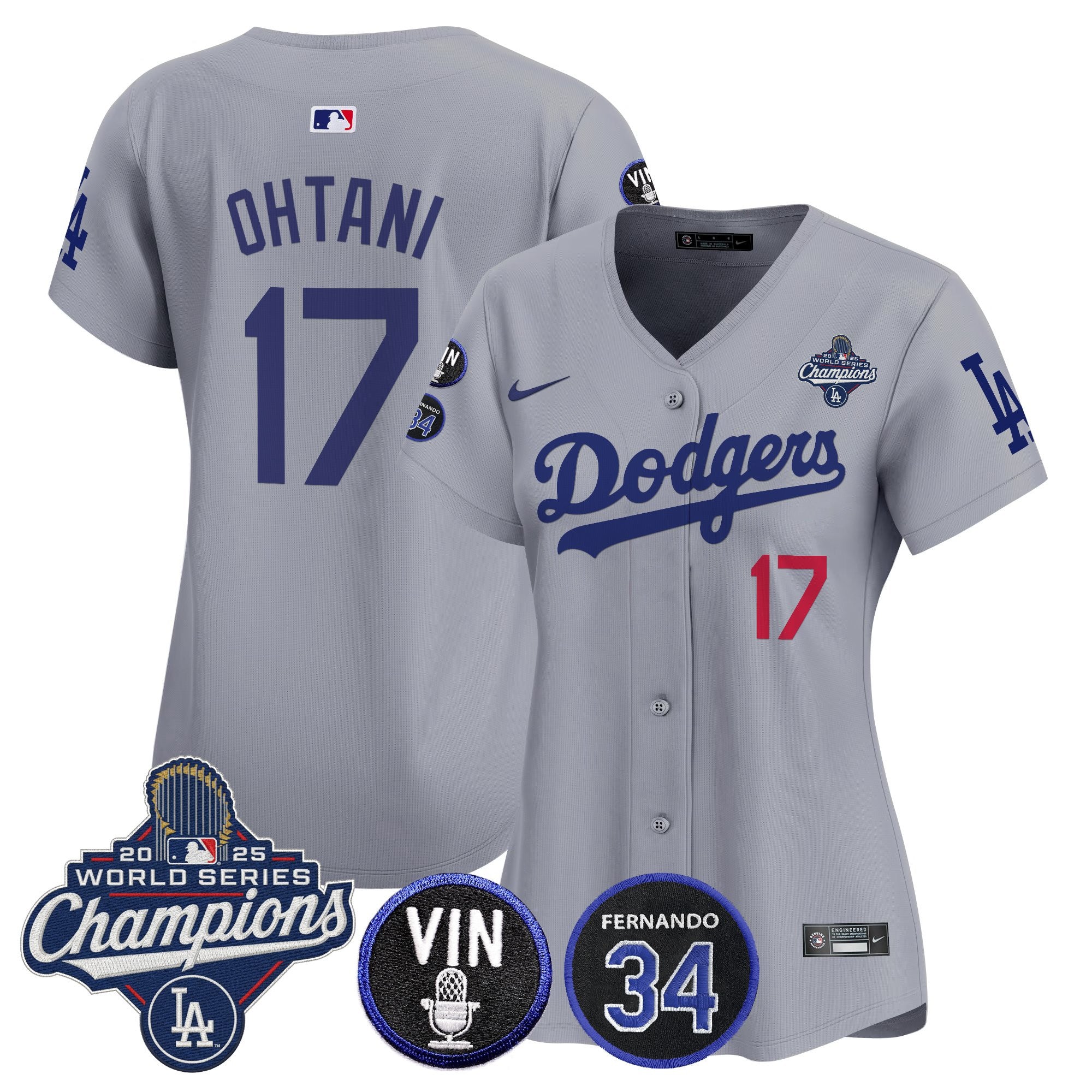 Women's Dodgers 2025 World Series Champions Vapor Premier Limited Jersey - Vin Scully & Fernando Patch - All Stitched