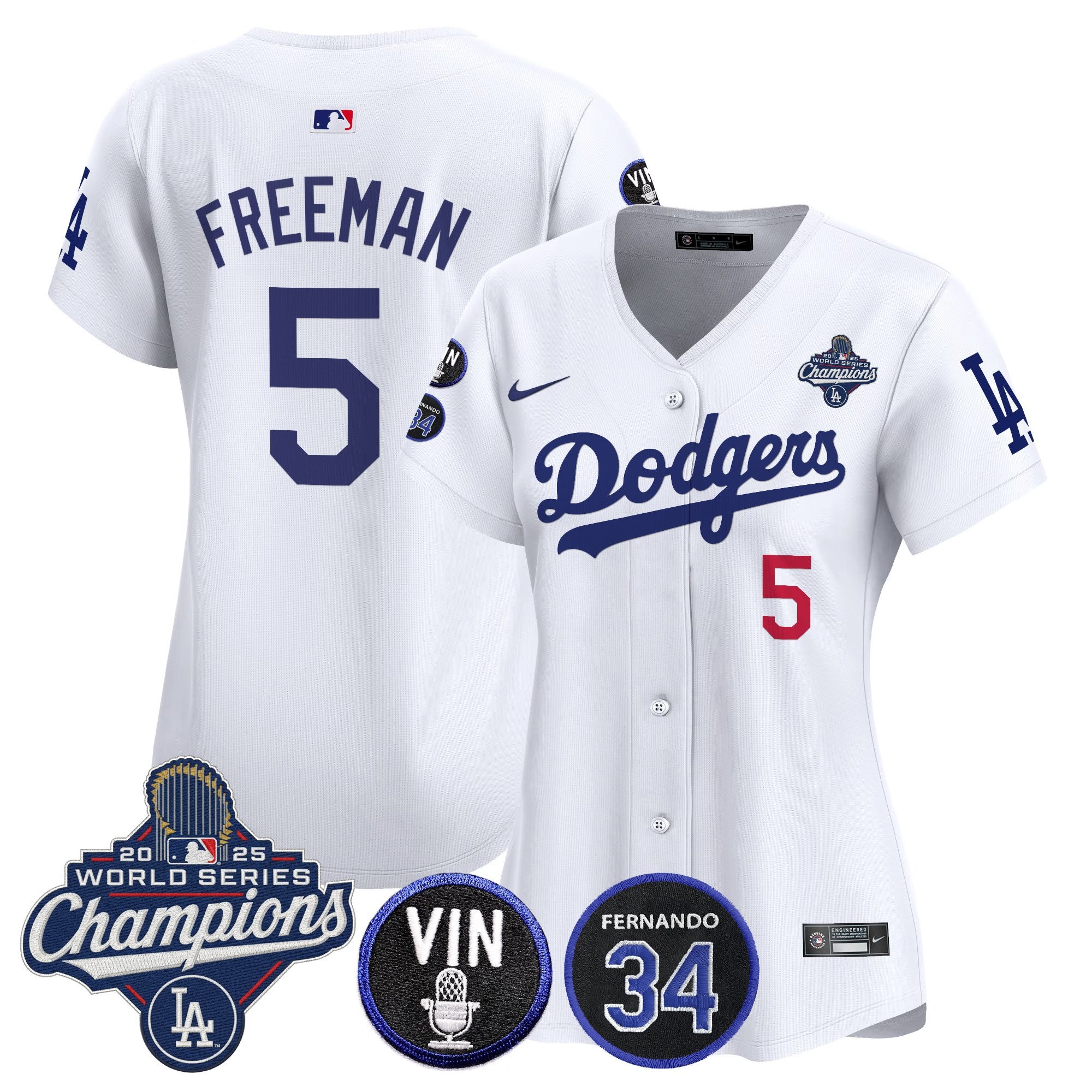 Women's Dodgers 2025 World Series Champions Vapor Premier Limited Jersey - Vin Scully & Fernando Patch - All Stitched