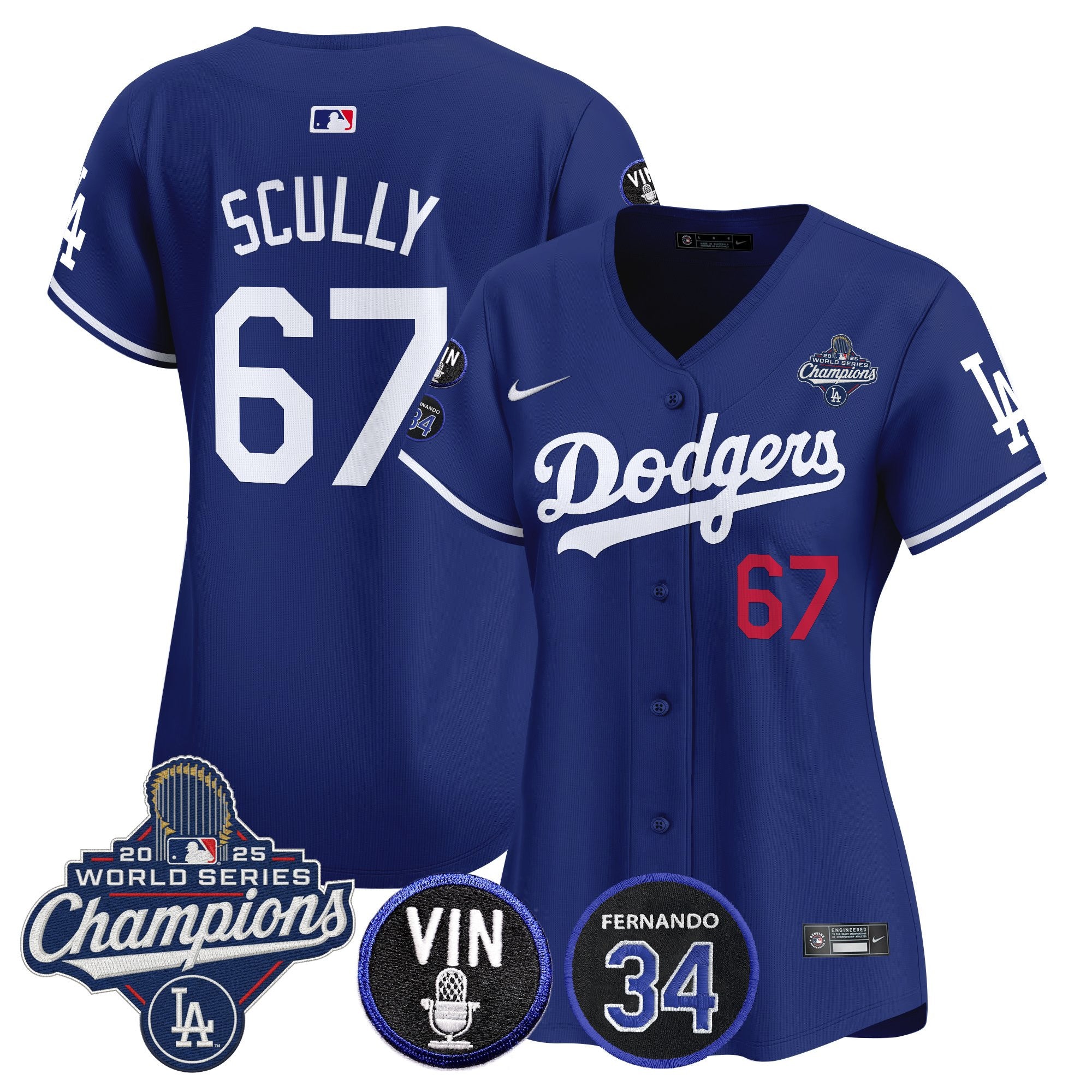 Women's Dodgers 2025 World Series Champions Vapor Premier Limited Jersey - Vin Scully & Fernando Patch - All Stitched