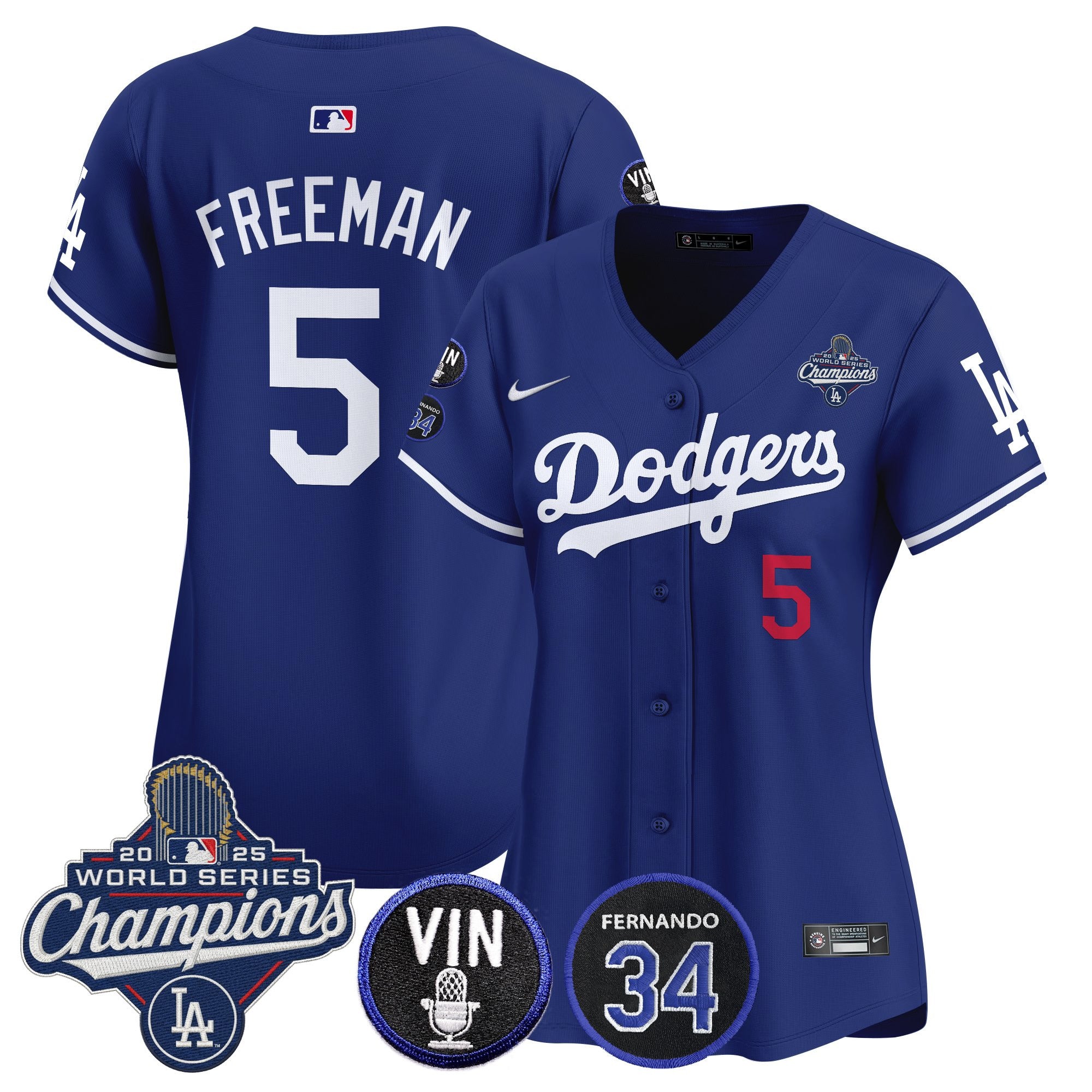 Women's Dodgers 2025 World Series Champions Vapor Premier Limited Jersey - Vin Scully & Fernando Patch - All Stitched