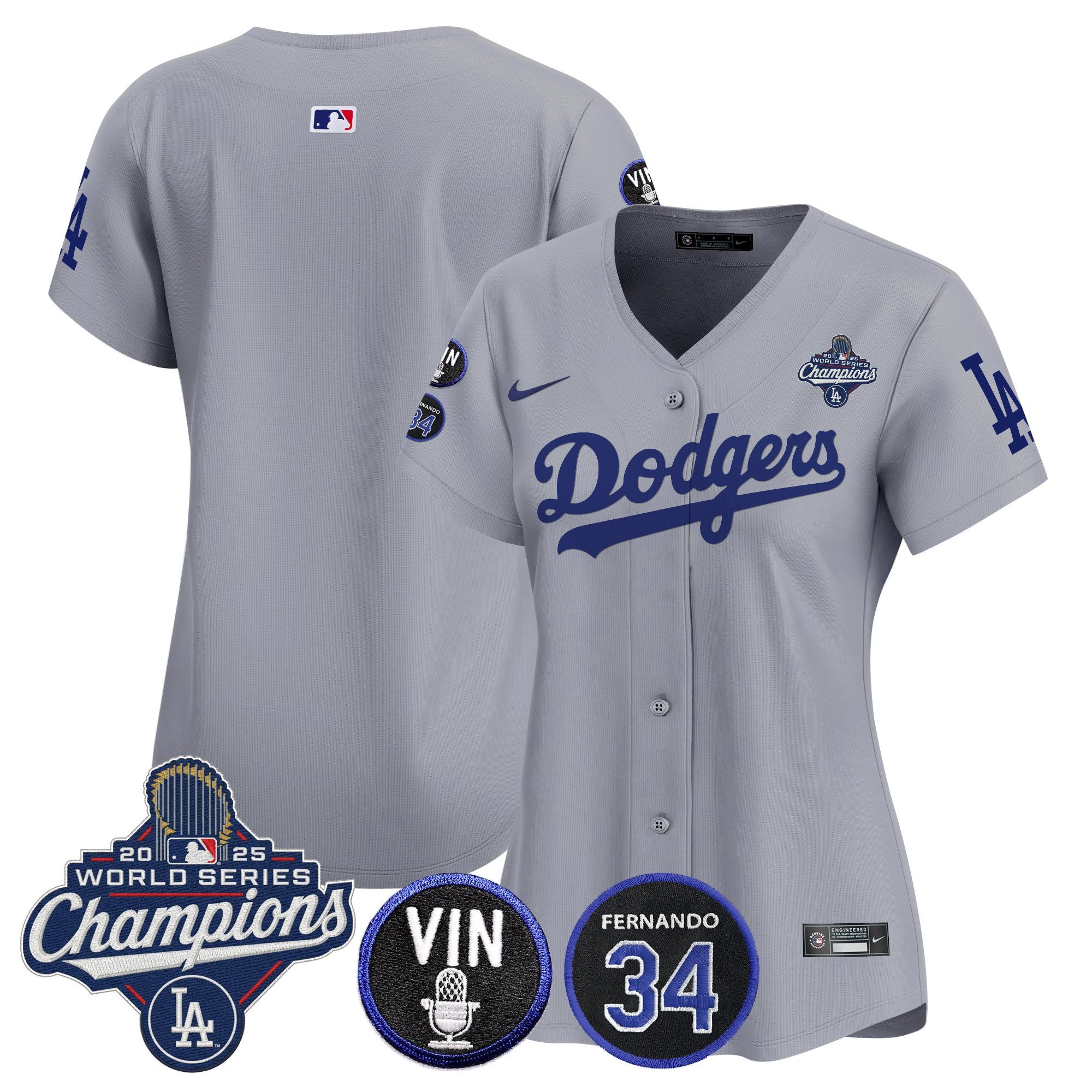 Women's Dodgers 2025 World Series Champions Vapor Premier Limited Jersey - Vin Scully & Fernando Patch - All Stitched