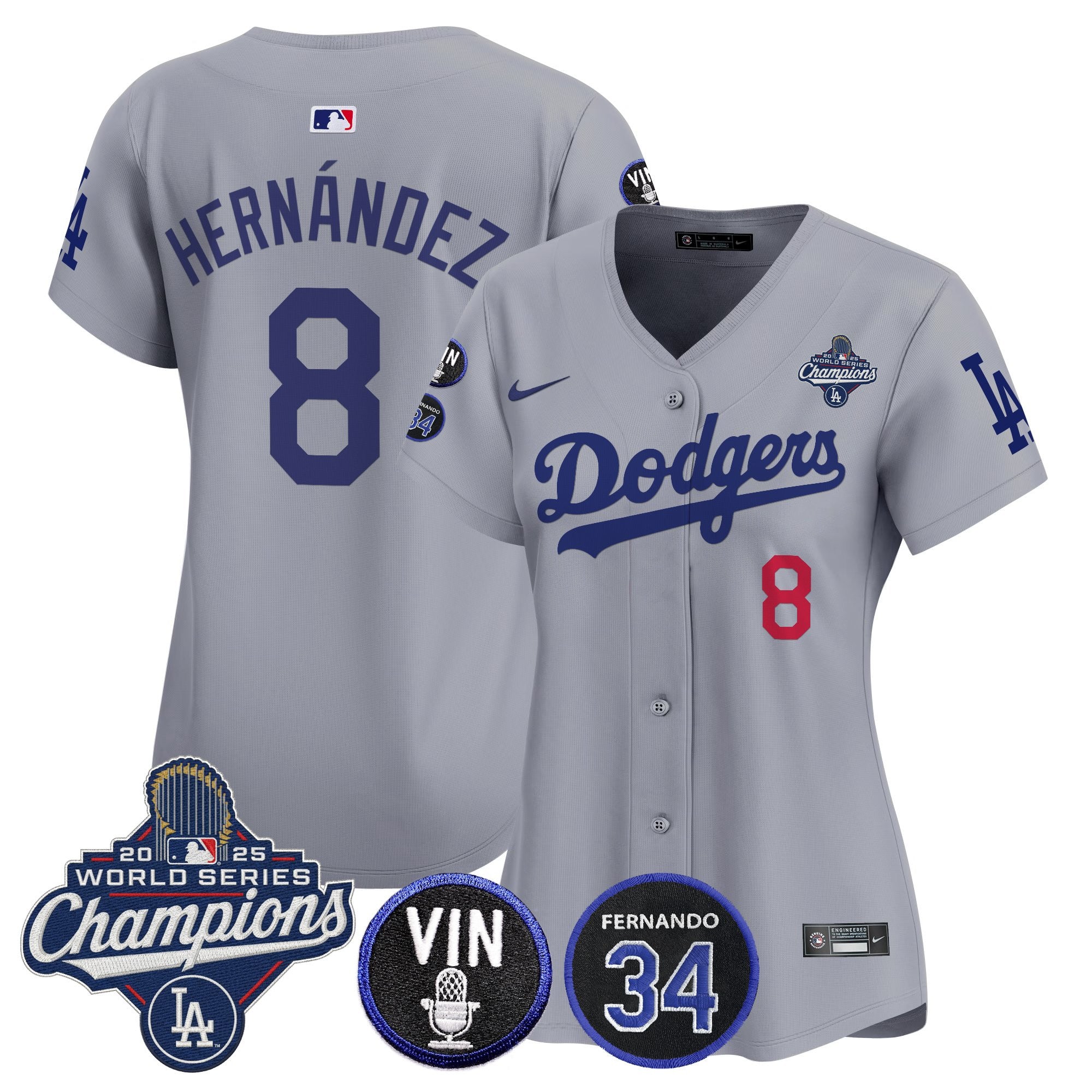 Women's Dodgers 2025 World Series Champions Vapor Premier Limited Jersey - Vin Scully & Fernando Patch - All Stitched