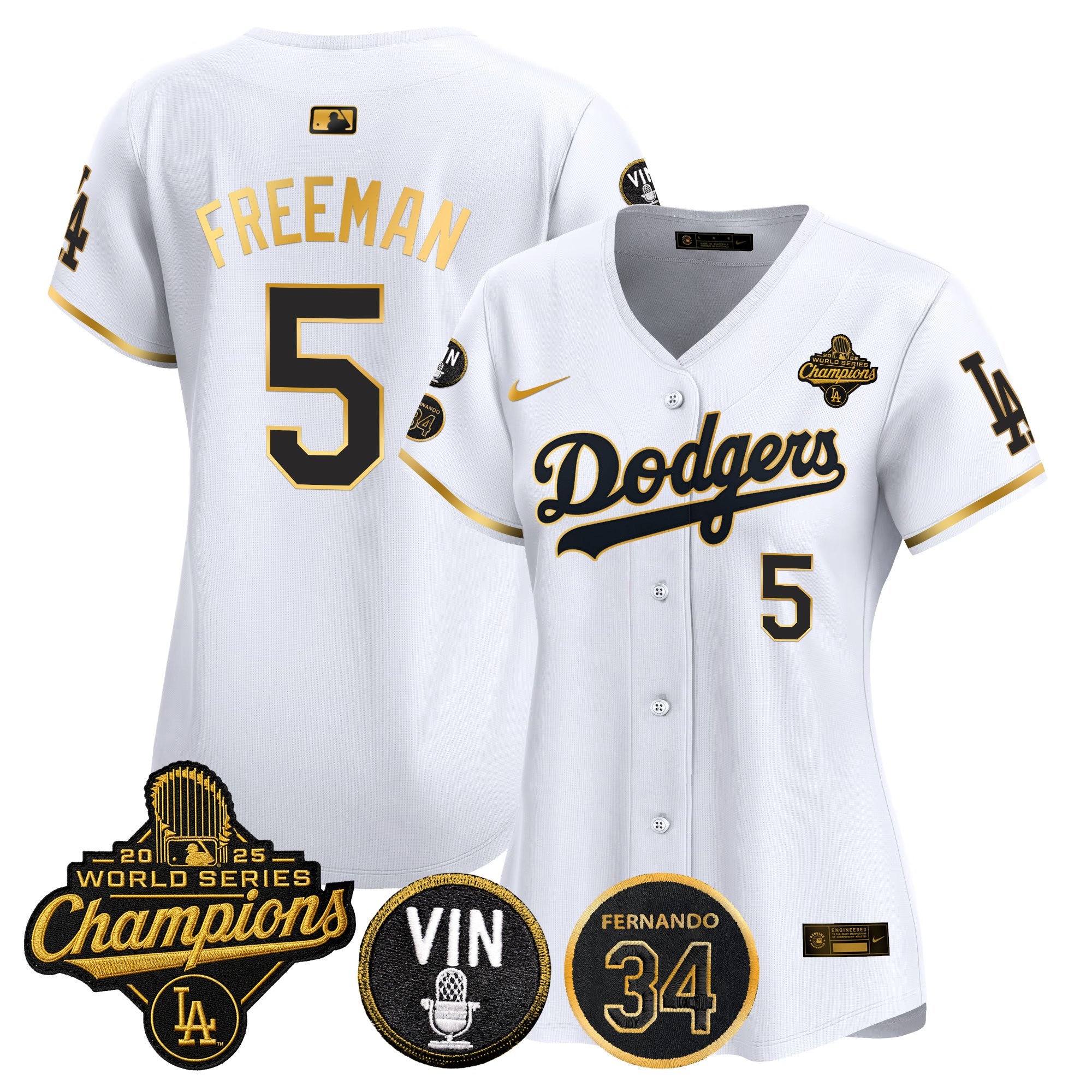 Women's Dodgers 2025 World Series Champions Vapor Premier Limited Jersey - Vin Scully & Fernando Patch - All Stitched