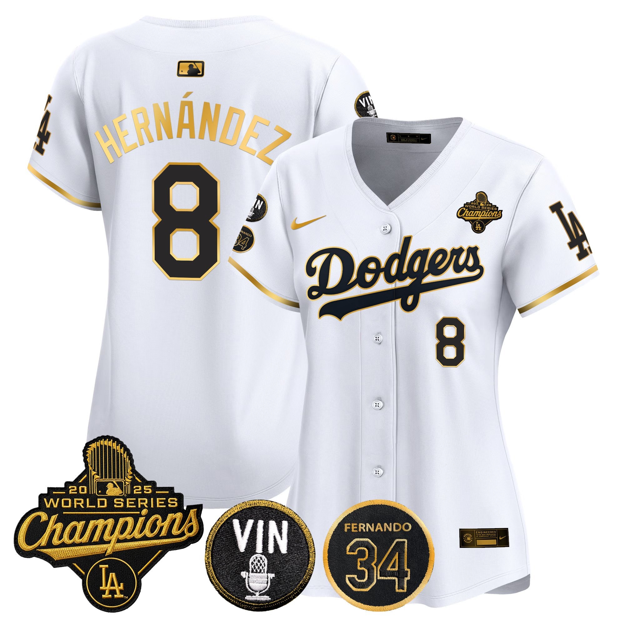 Women's Dodgers 2025 World Series Champions Vapor Premier Limited Jersey - Vin Scully & Fernando Patch - All Stitched