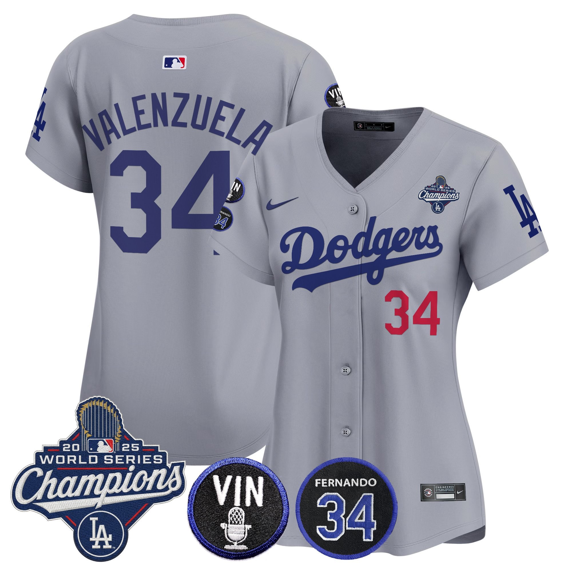 Women's Dodgers 2025 World Series Champions Vapor Premier Limited Jersey - Vin Scully & Fernando Patch - All Stitched
