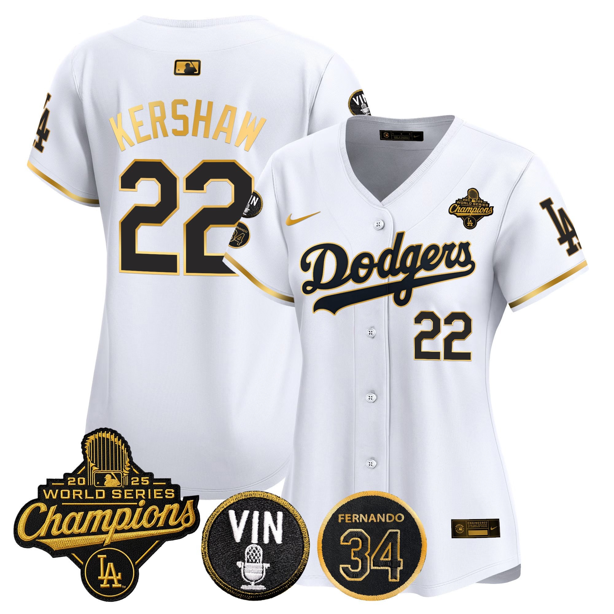 Women's Dodgers 2025 World Series Champions Vapor Premier Limited Jersey - Vin Scully & Fernando Patch - All Stitched