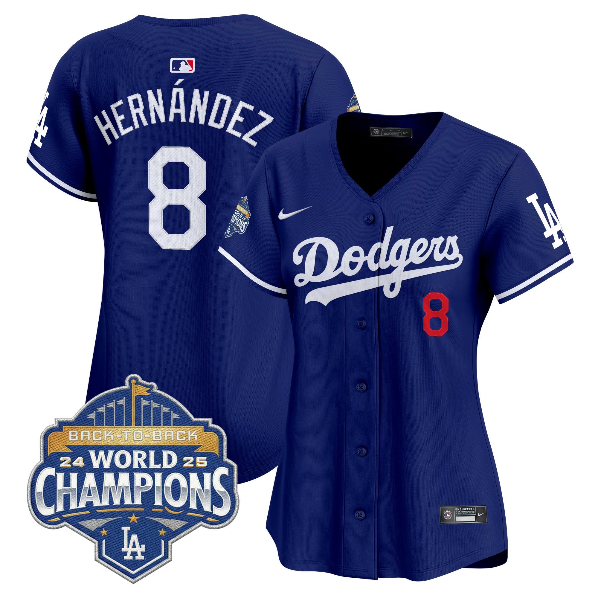 Women's Dodgers 2025 Back-To-Back Champions Vapor Premier Limited Jersey - All Stitched