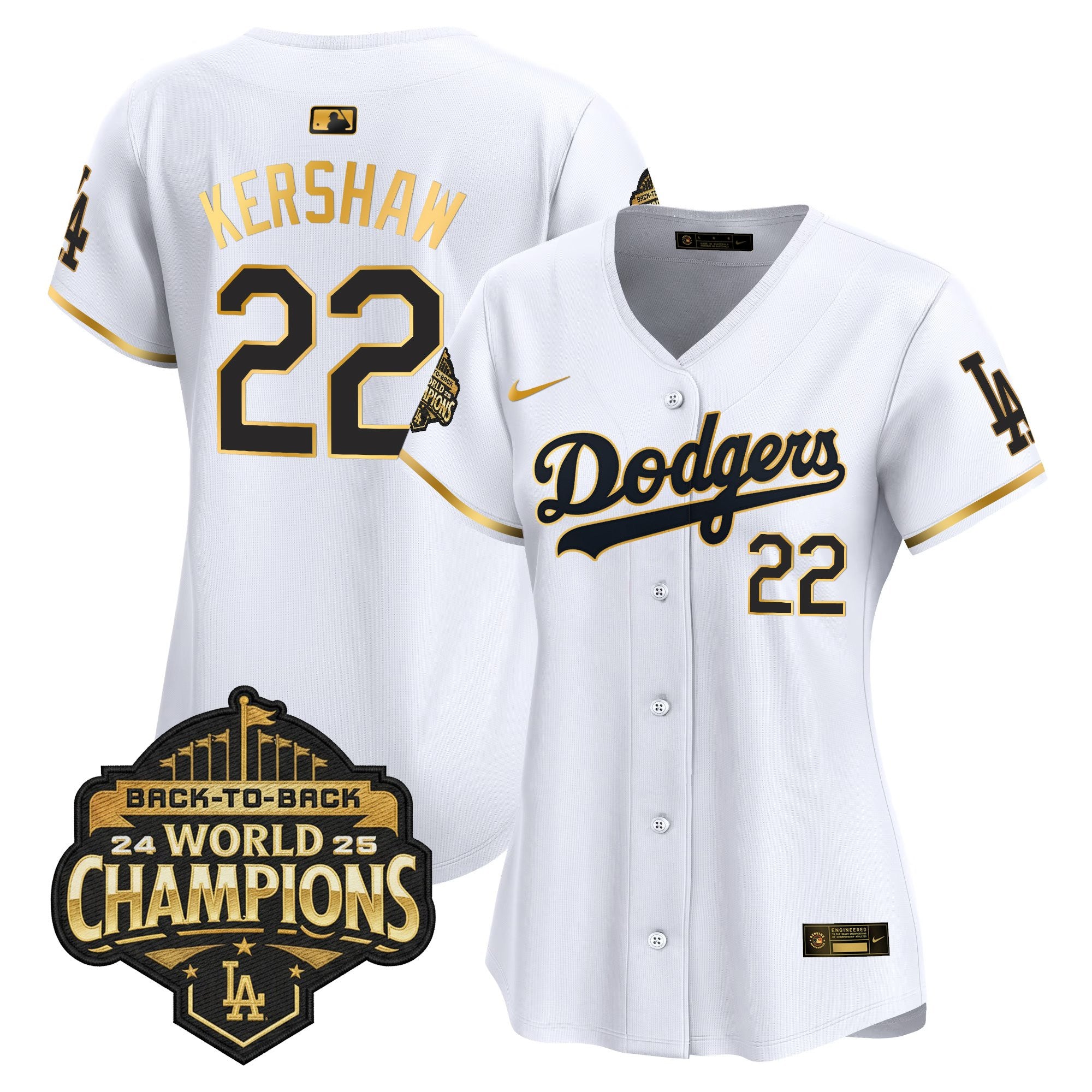 Women's Dodgers 2025 Back-To-Back Champions Gold Trim Vapor Premier Limited Jersey - All Stitched