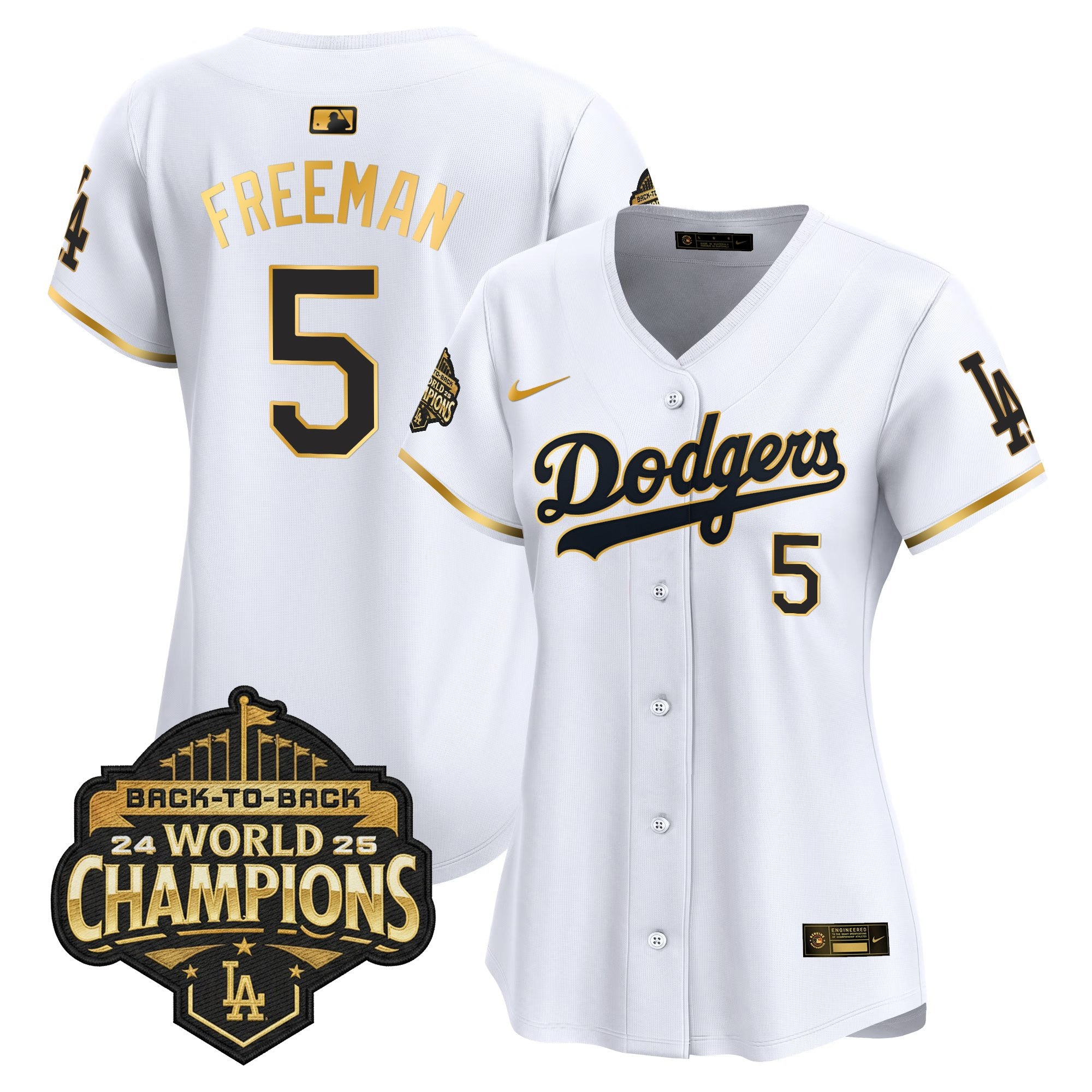 Women's Dodgers 2025 Back-To-Back Champions Gold Trim Vapor Premier Limited Jersey - All Stitched