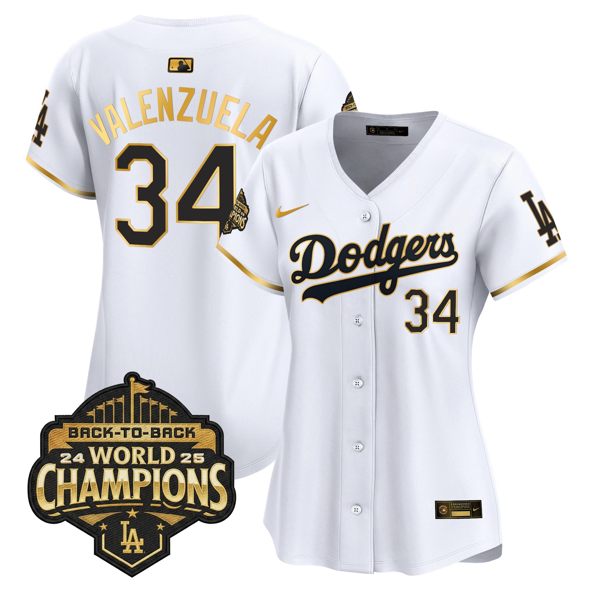 Women's Dodgers 2025 Back-To-Back Champions Gold Trim Vapor Premier Limited Jersey - All Stitched