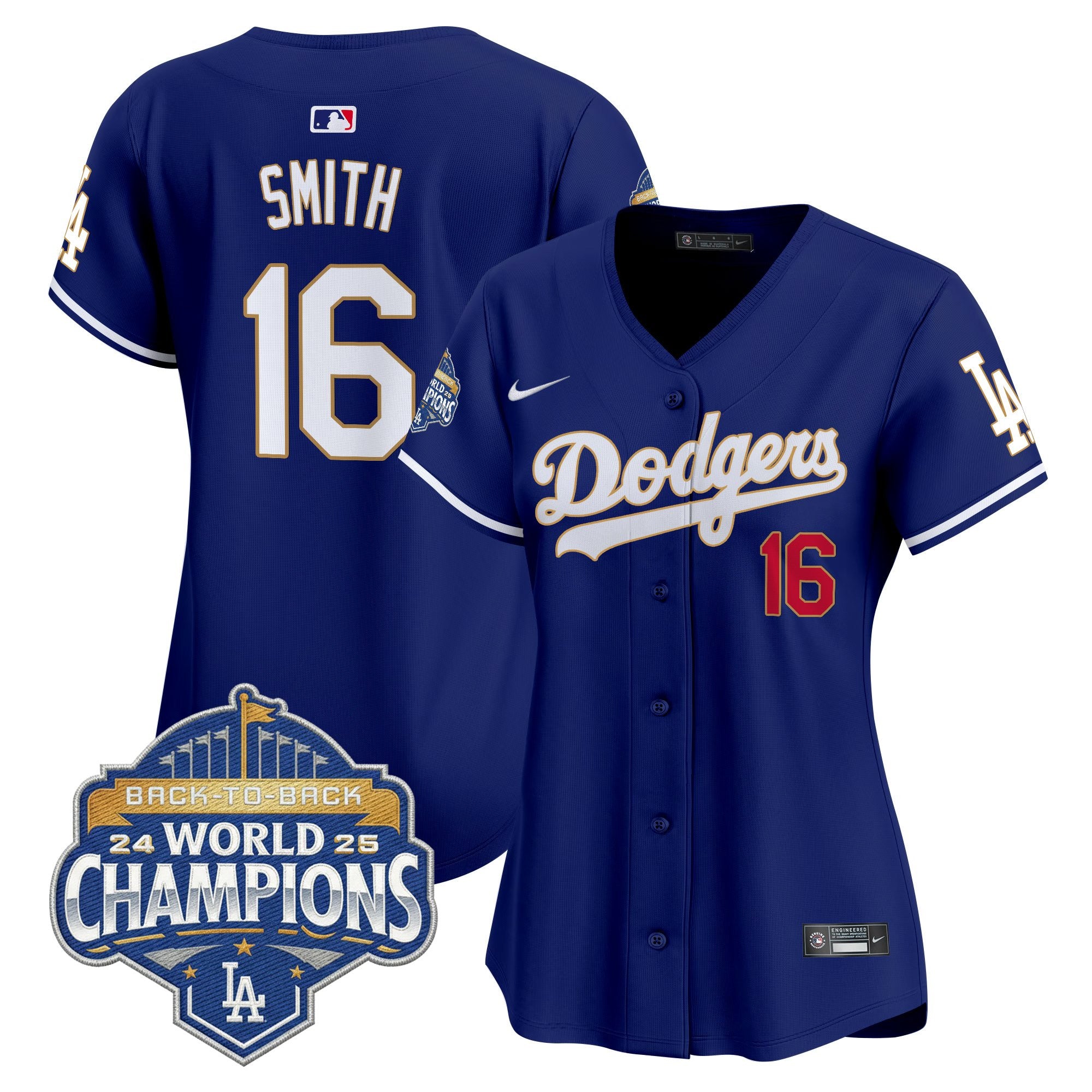 Women's Dodgers 2025 Back-To-Back Champions Gold Trim Vapor Premier Limited Jersey - All Stitched