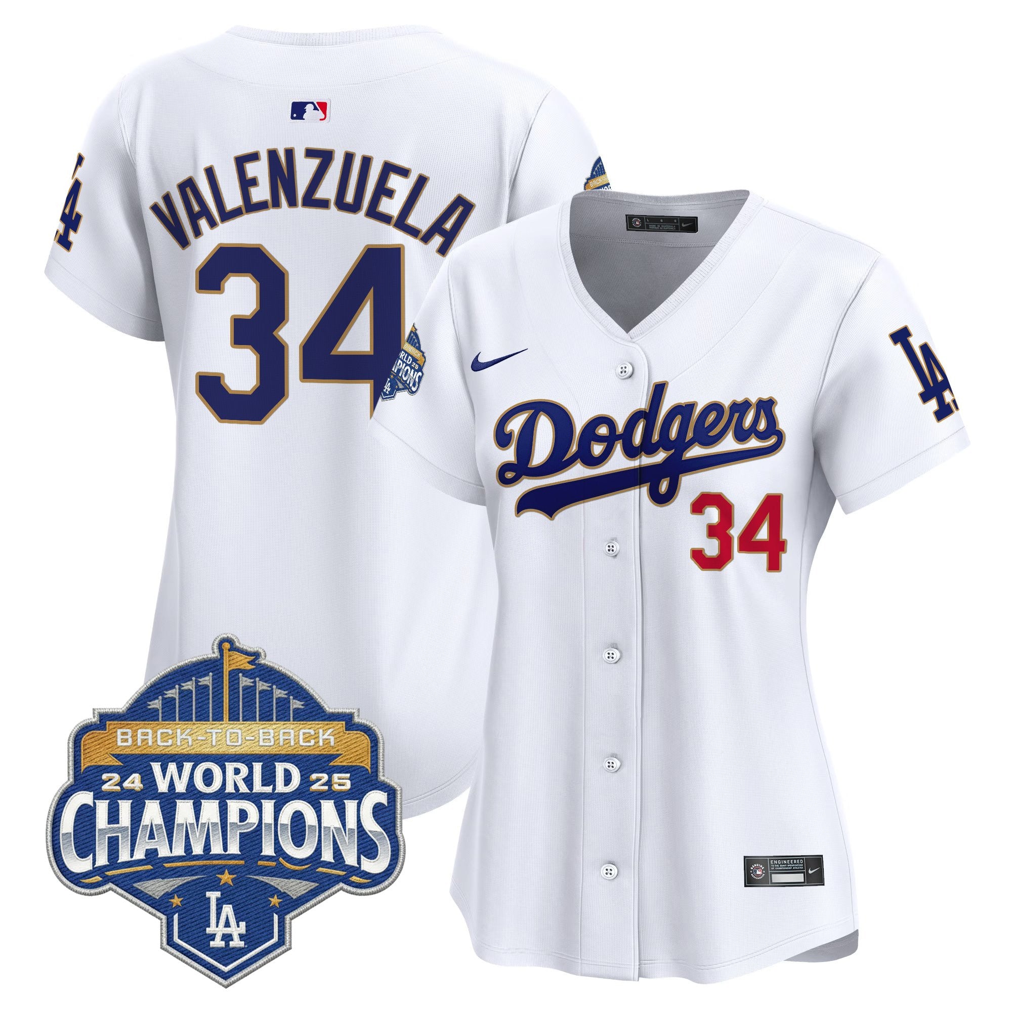 Women's Dodgers 2025 Back-To-Back Champions Gold Trim Vapor Premier Limited Jersey - All Stitched