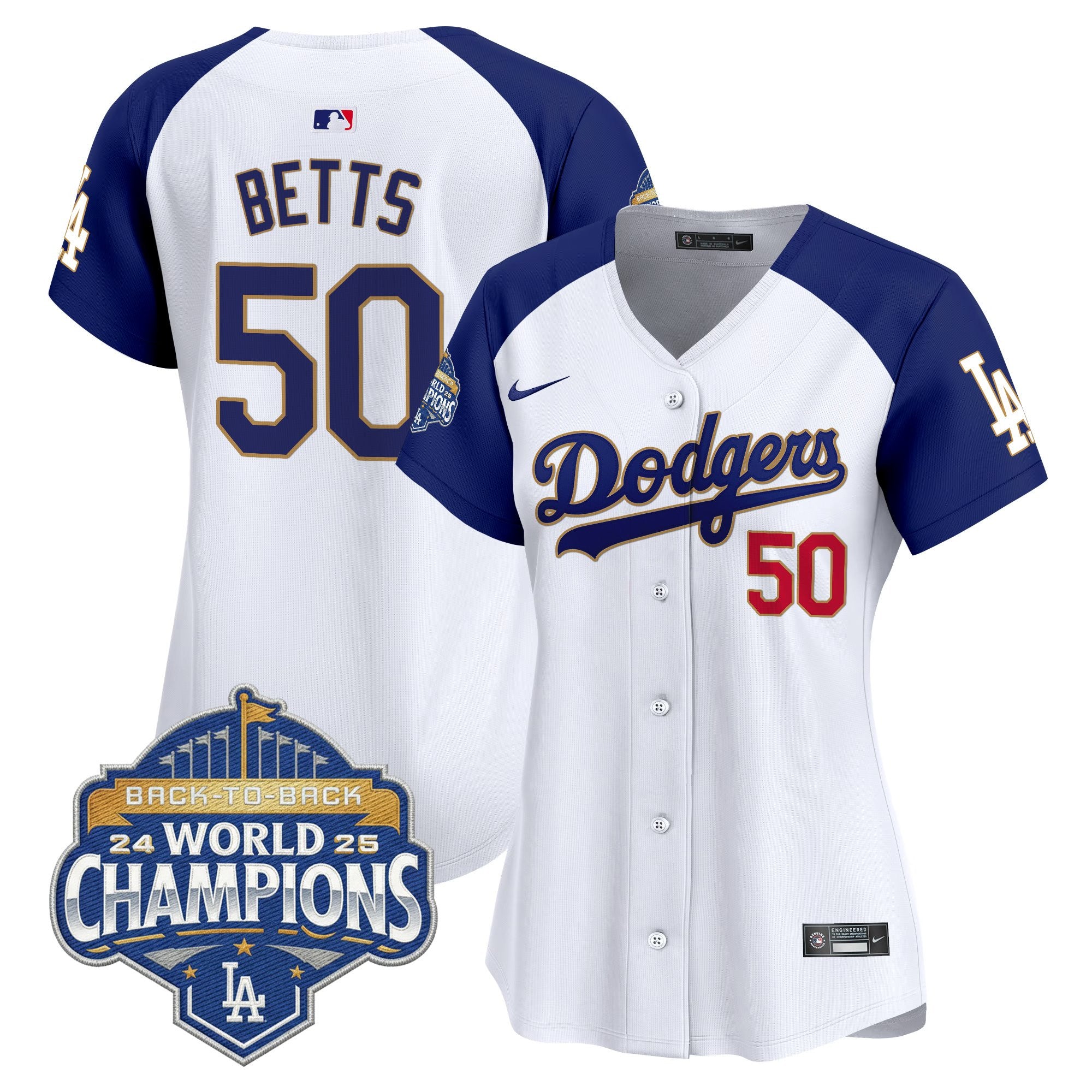 Women's Dodgers 2025 Back-To-Back Champions Gold Trim Vapor Premier Limited Jersey - All Stitched