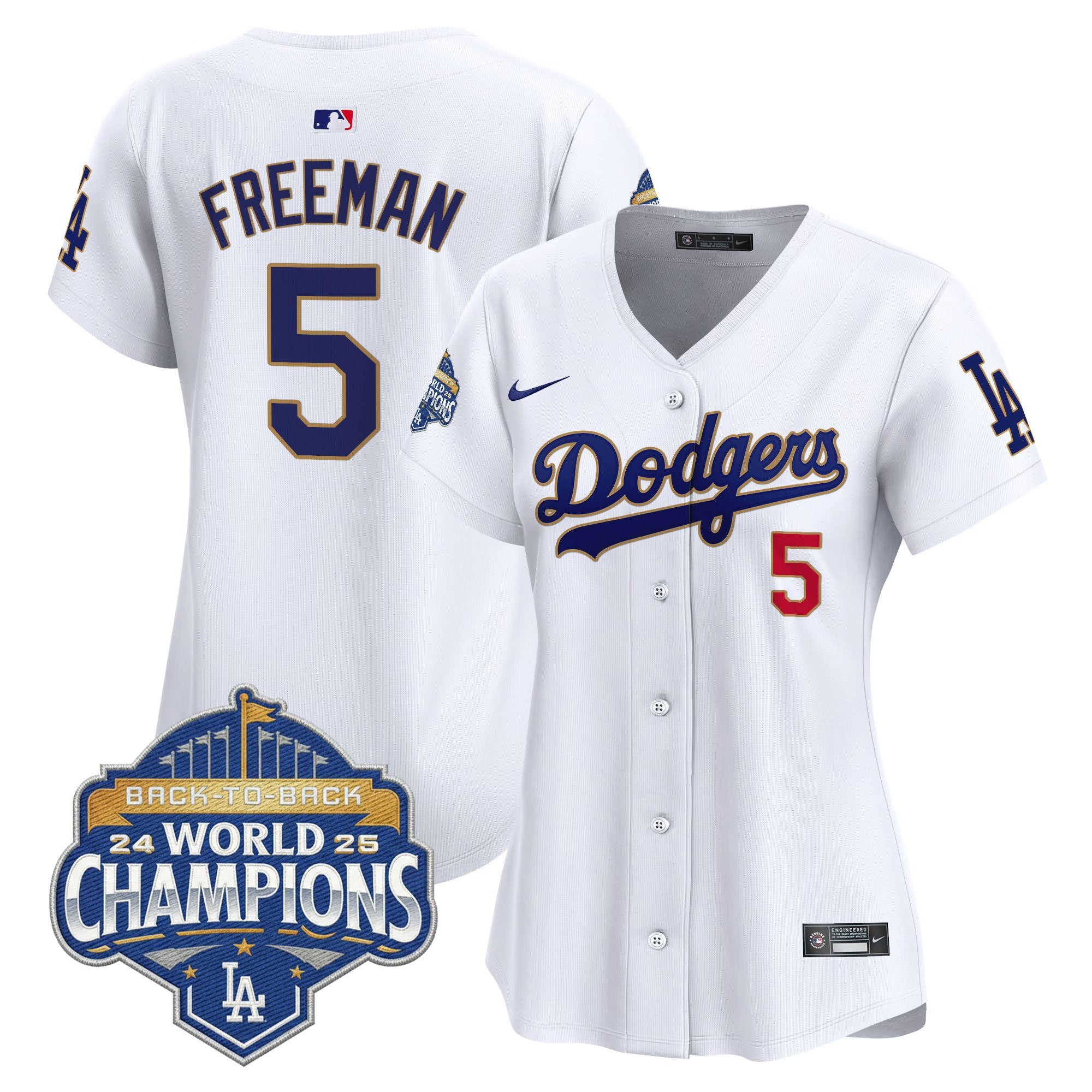 Women's Dodgers 2025 Back-To-Back Champions Gold Trim Vapor Premier Limited Jersey - All Stitched