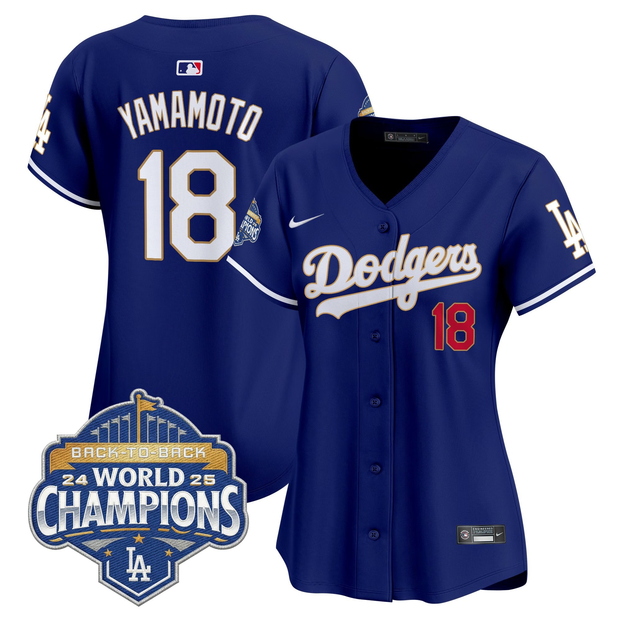 Women's Dodgers 2025 Back-To-Back Champions Gold Trim Vapor Premier Limited Jersey - All Stitched