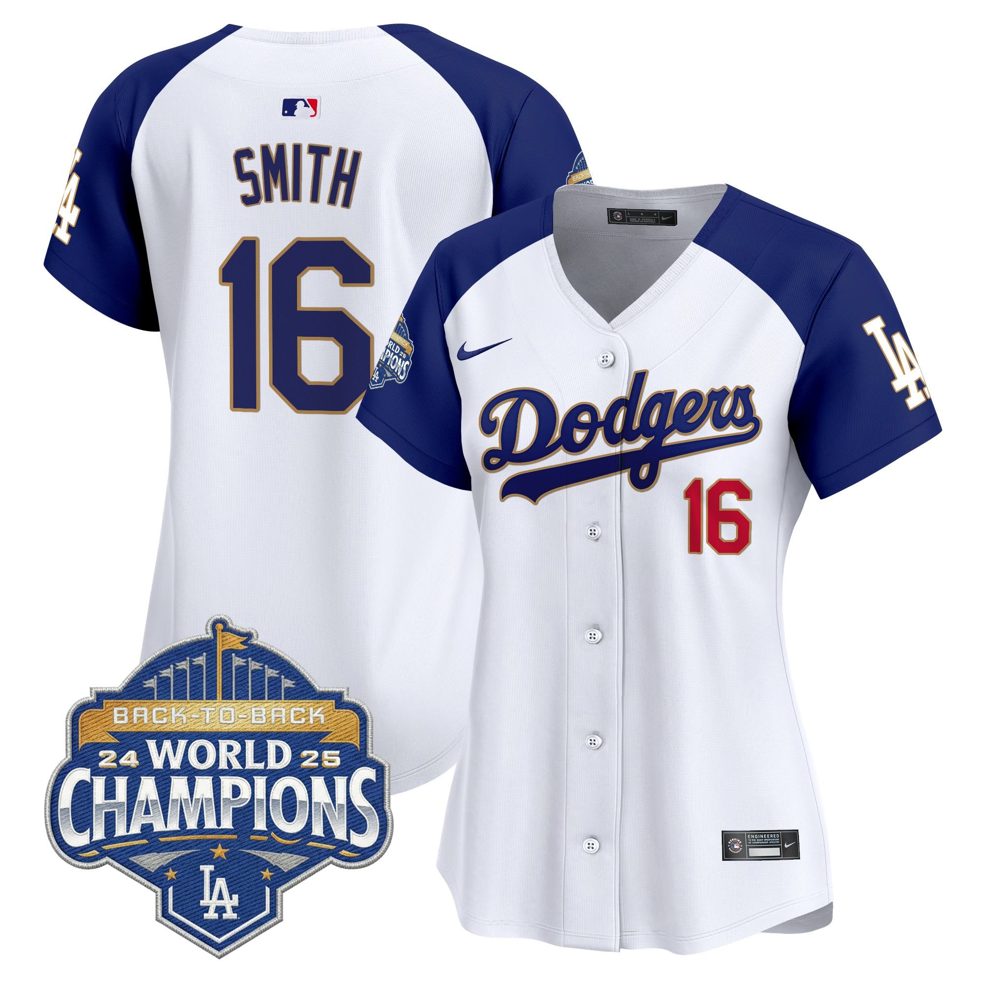 Women's Dodgers 2025 Back-To-Back Champions Gold Trim Vapor Premier Limited Jersey - All Stitched
