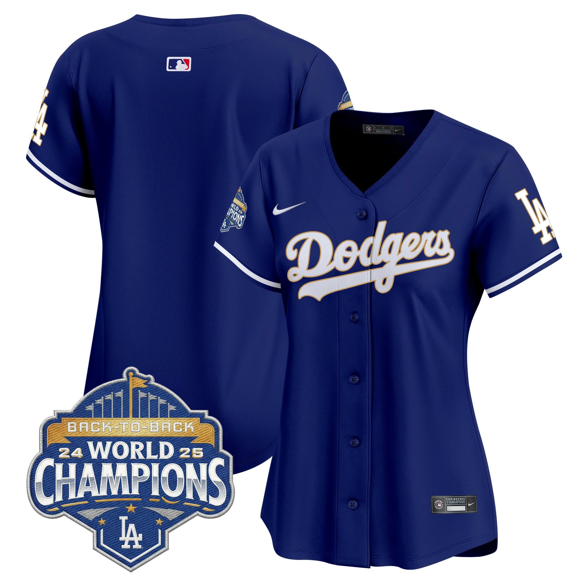Women's Dodgers 2025 Back-To-Back Champions Gold Trim Vapor Premier Limited Jersey - All Stitched