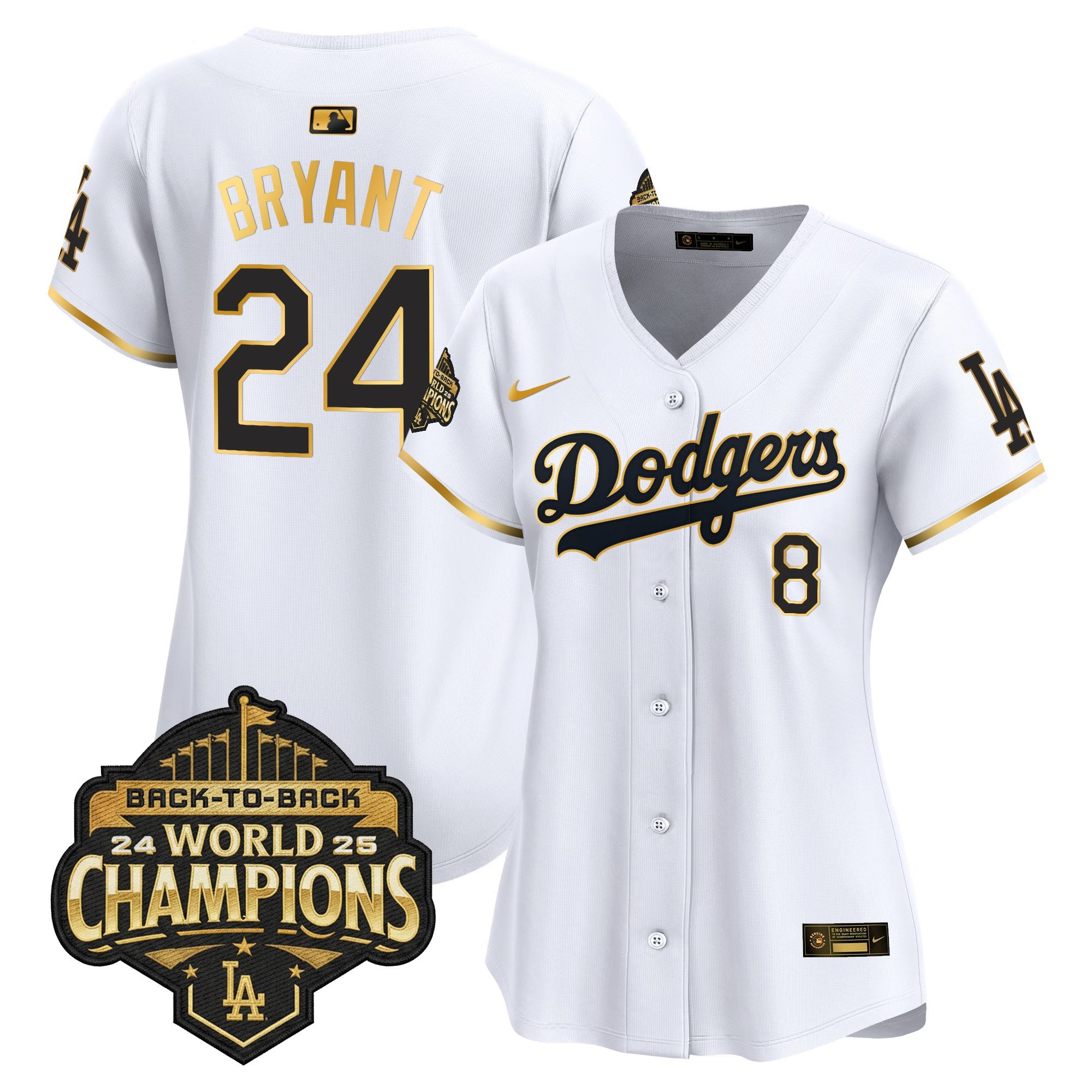 Women's Dodgers 2025 Back-To-Back Champions Gold Trim Vapor Premier Limited Jersey - All Stitched