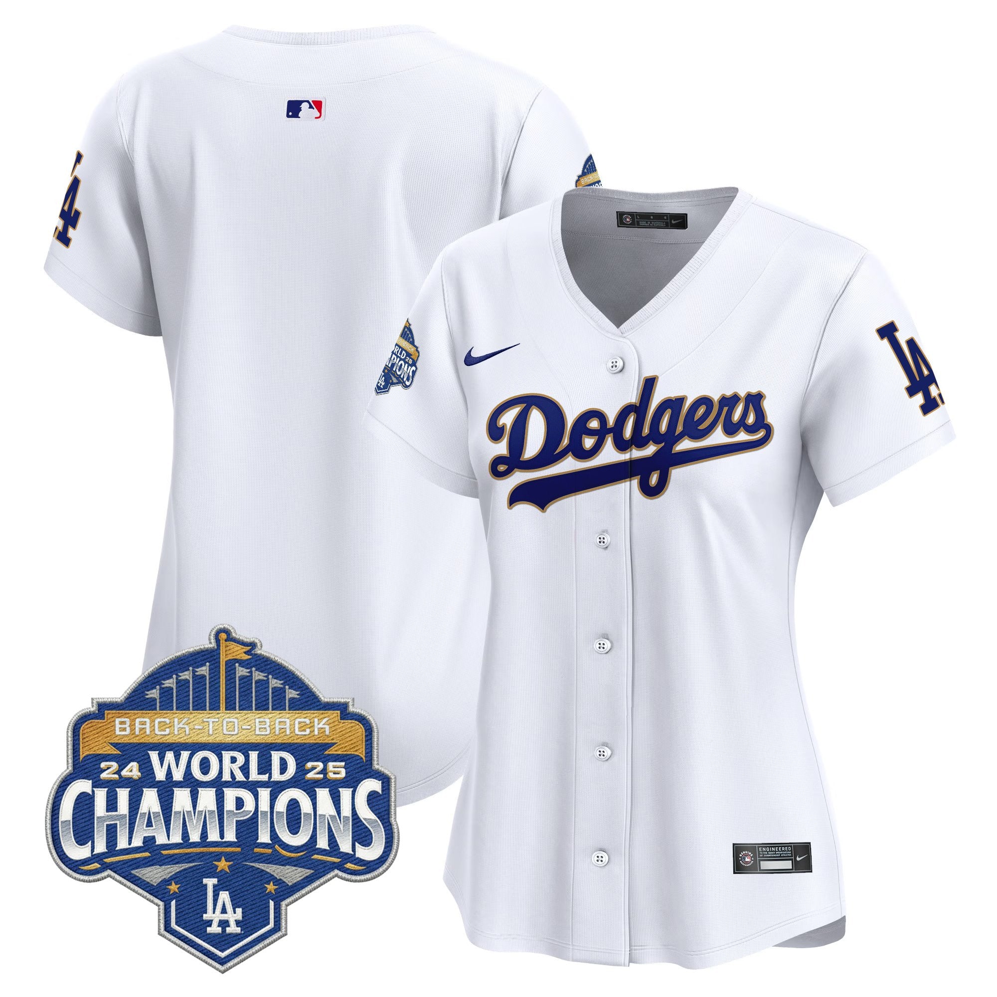 Women's Dodgers 2025 Back-To-Back Champions Gold Trim Vapor Premier Limited Jersey - All Stitched