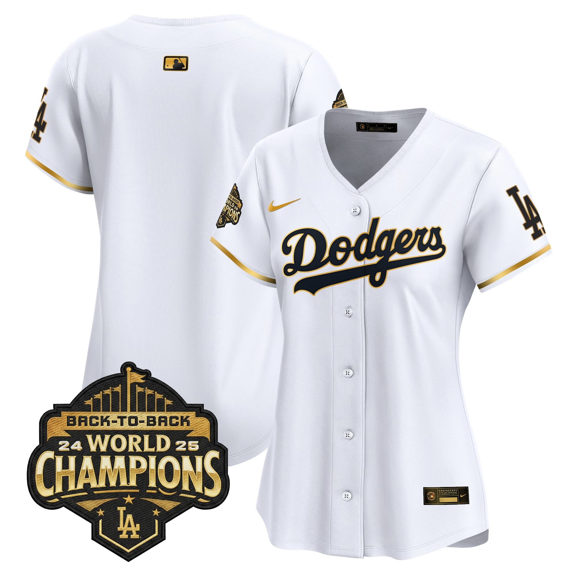 Women's Dodgers 2025 Back-To-Back Champions Gold Trim Vapor Premier Limited Jersey - All Stitched