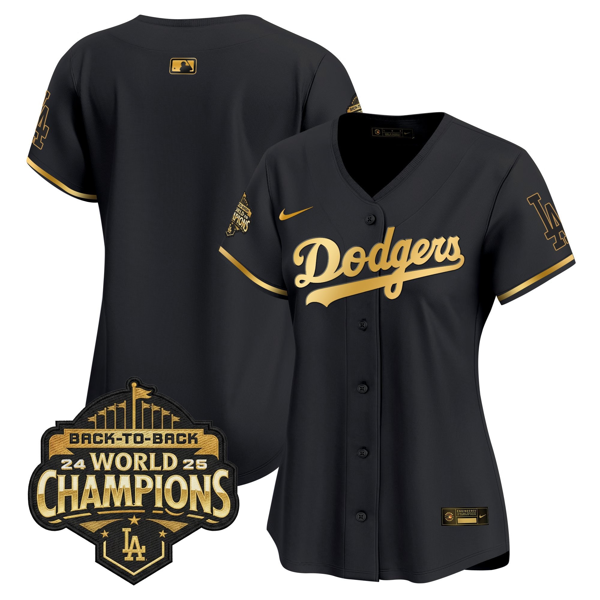 Women's Dodgers 2025 Back-To-Back Champions Gold Trim Vapor Premier Limited Jersey - All Stitched