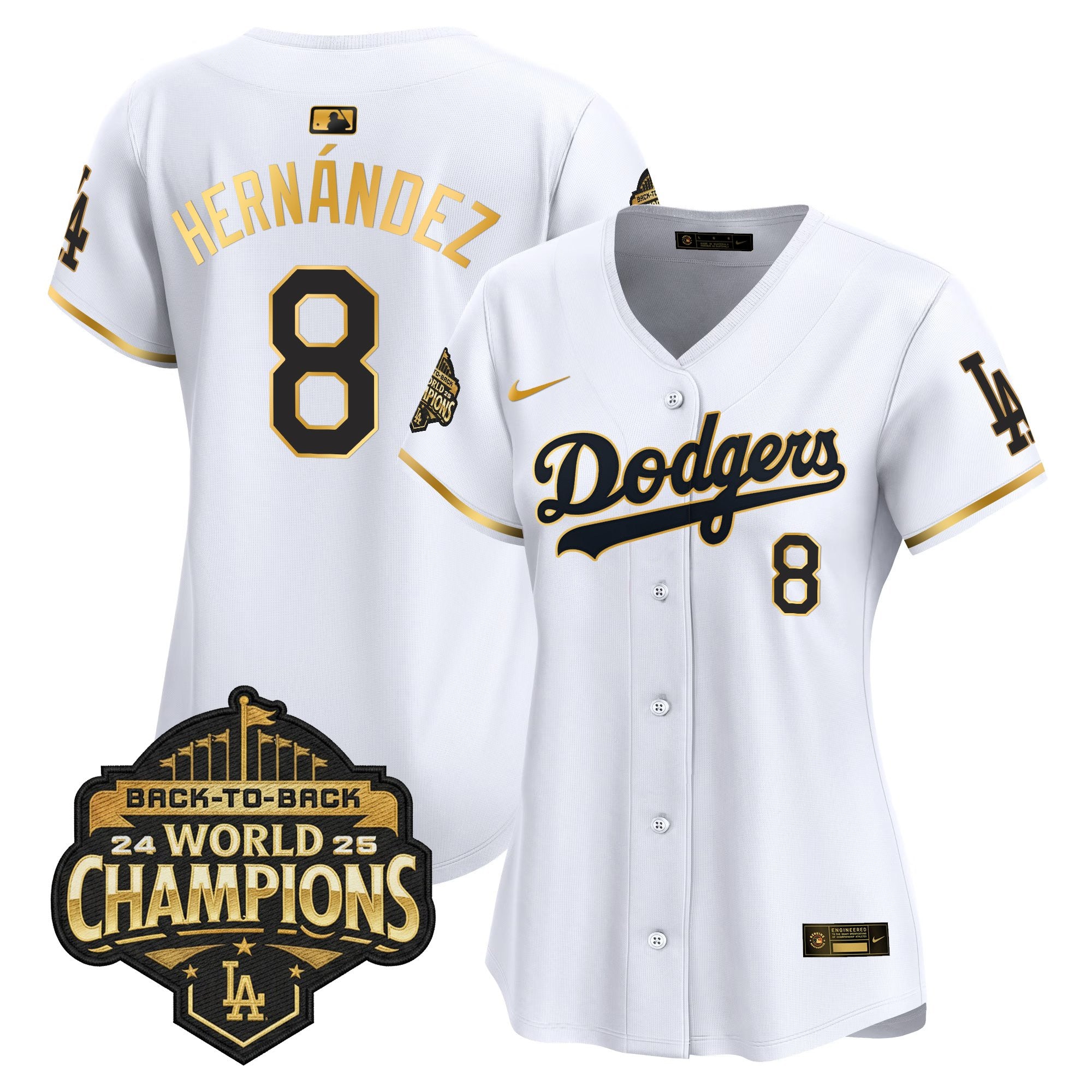 Women's Dodgers 2025 Back-To-Back Champions Gold Trim Vapor Premier Limited Jersey - All Stitched