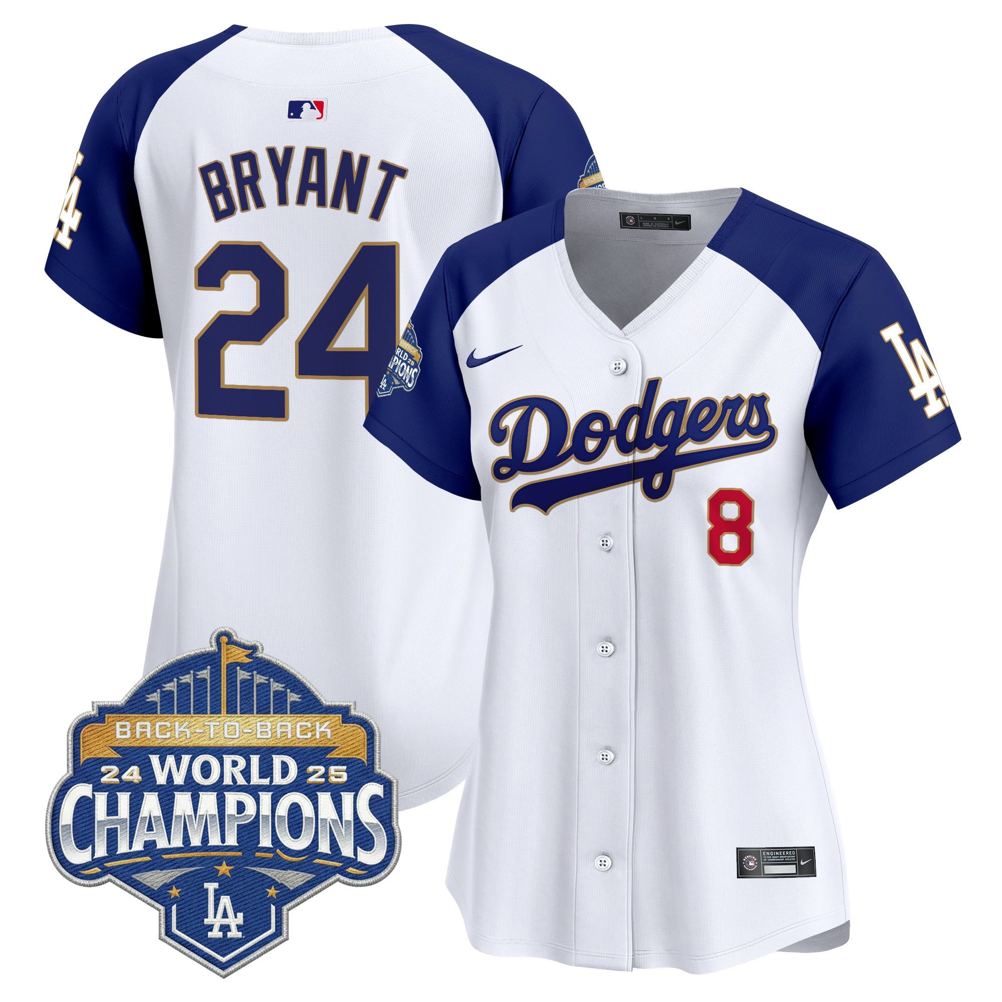 Women's Dodgers 2025 Back-To-Back Champions Gold Trim Vapor Premier Limited Jersey - All Stitched