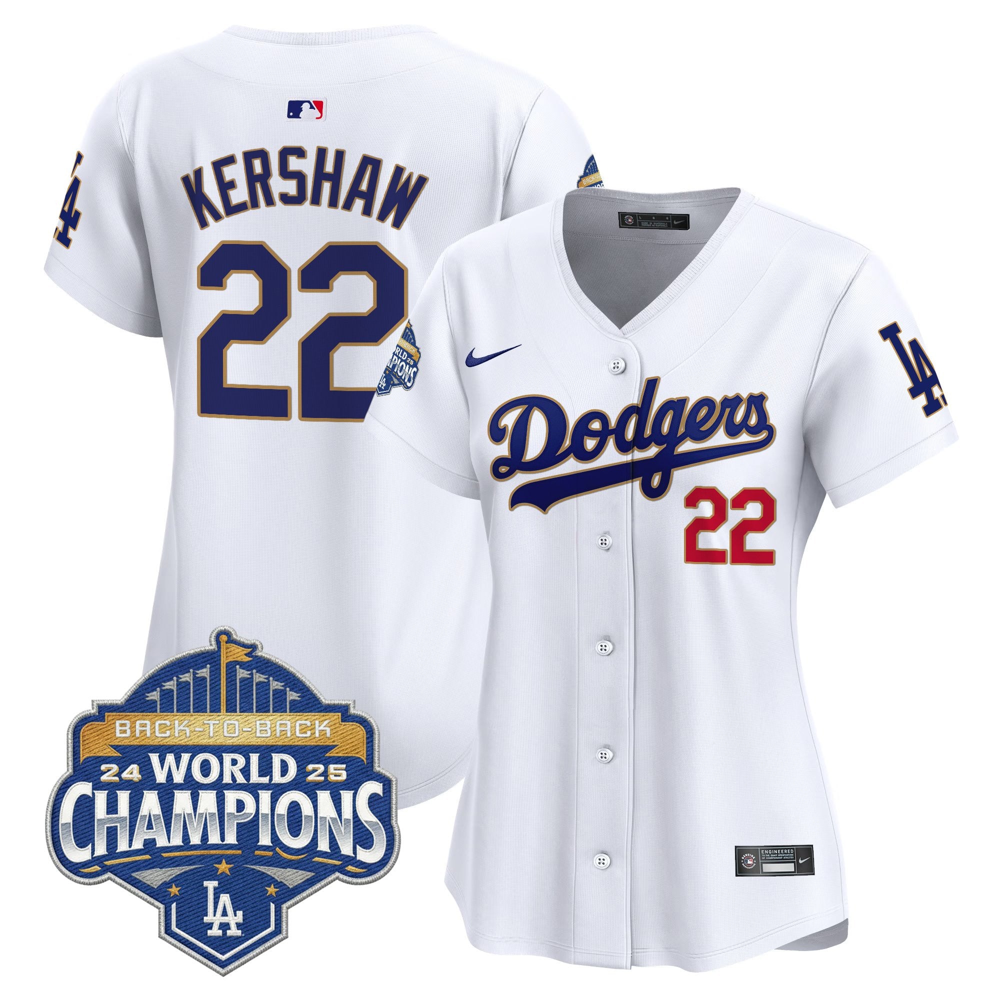 Women's Dodgers 2025 Back-To-Back Champions Gold Trim Vapor Premier Limited Jersey - All Stitched