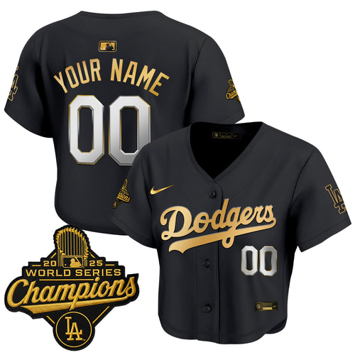 Dodgers 2025 World Series Champions Patch Gold Trim Crop Top Baseball Custom Jersey - All Stitched