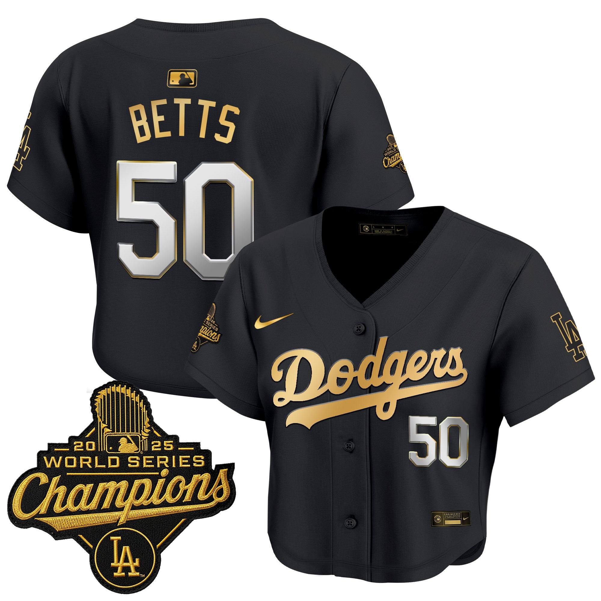 Women's Dodgers 2025 World Series Champions Patch Gold Trim Crop Top Baseball Jersey - All Stitched
