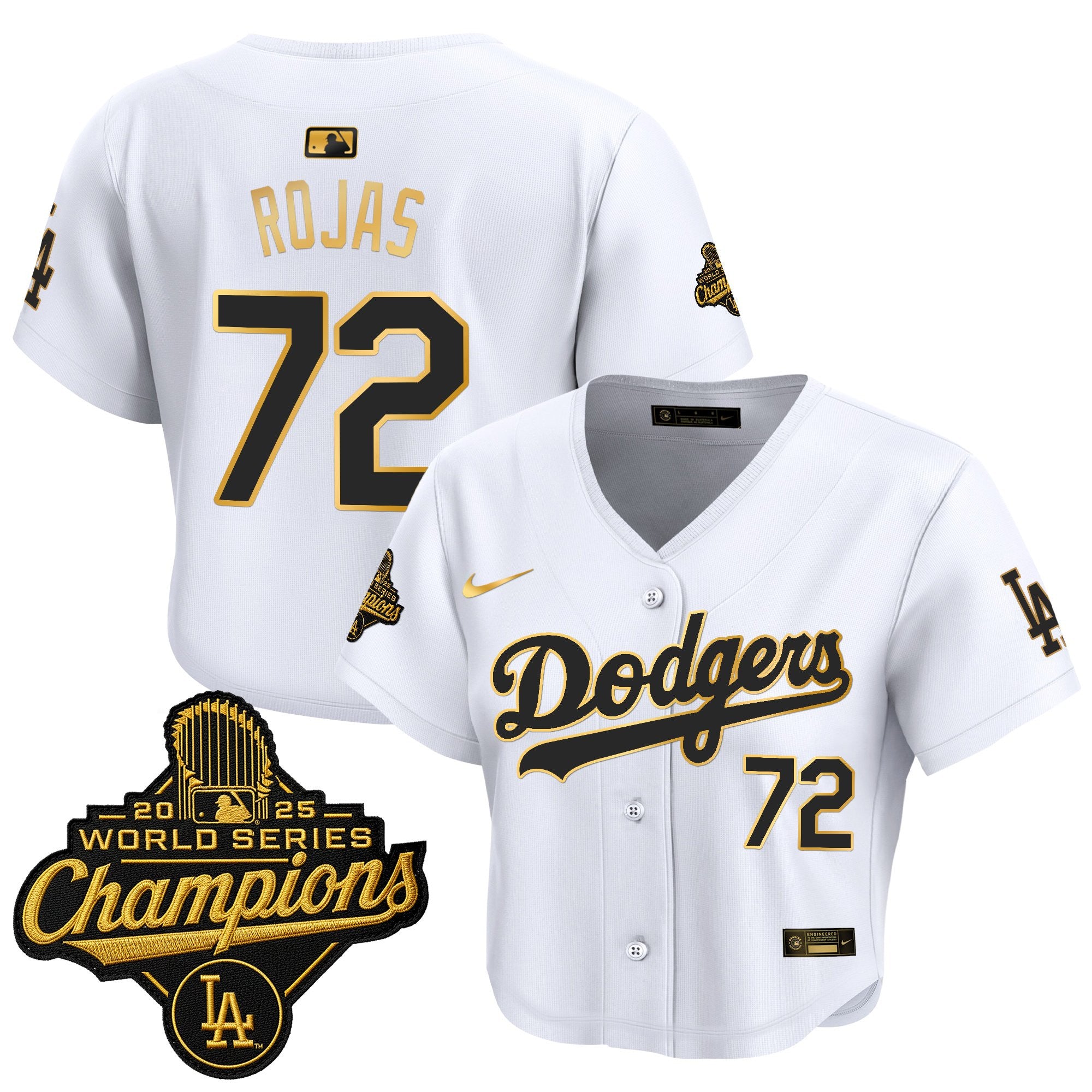 Women's Dodgers 2025 World Series Champions Patch Gold Trim Crop Top Baseball Jersey - All Stitched