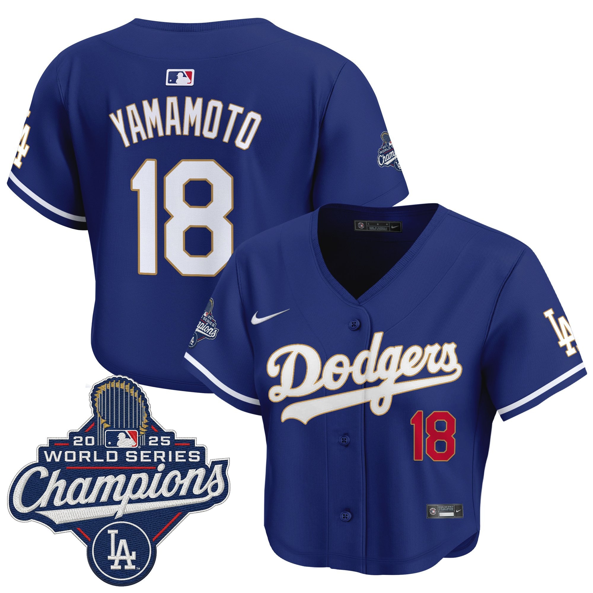 Women's Dodgers 2025 World Series Champions Patch Gold Trim Crop Top Baseball Jersey - All Stitched
