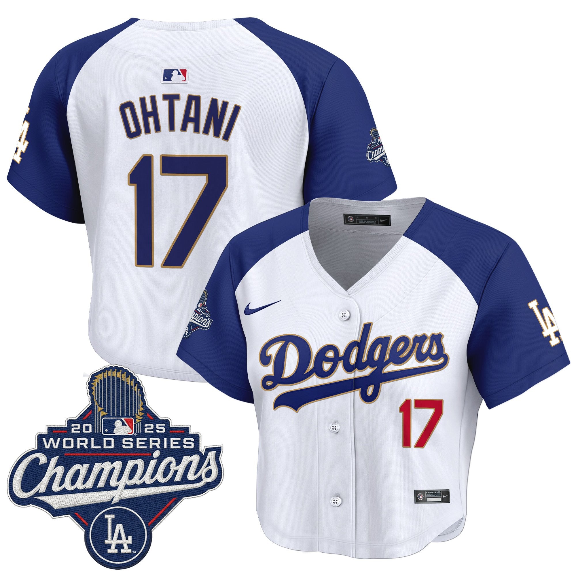 Women's Dodgers 2025 World Series Champions Patch Gold Trim Crop Top Baseball Jersey - All Stitched