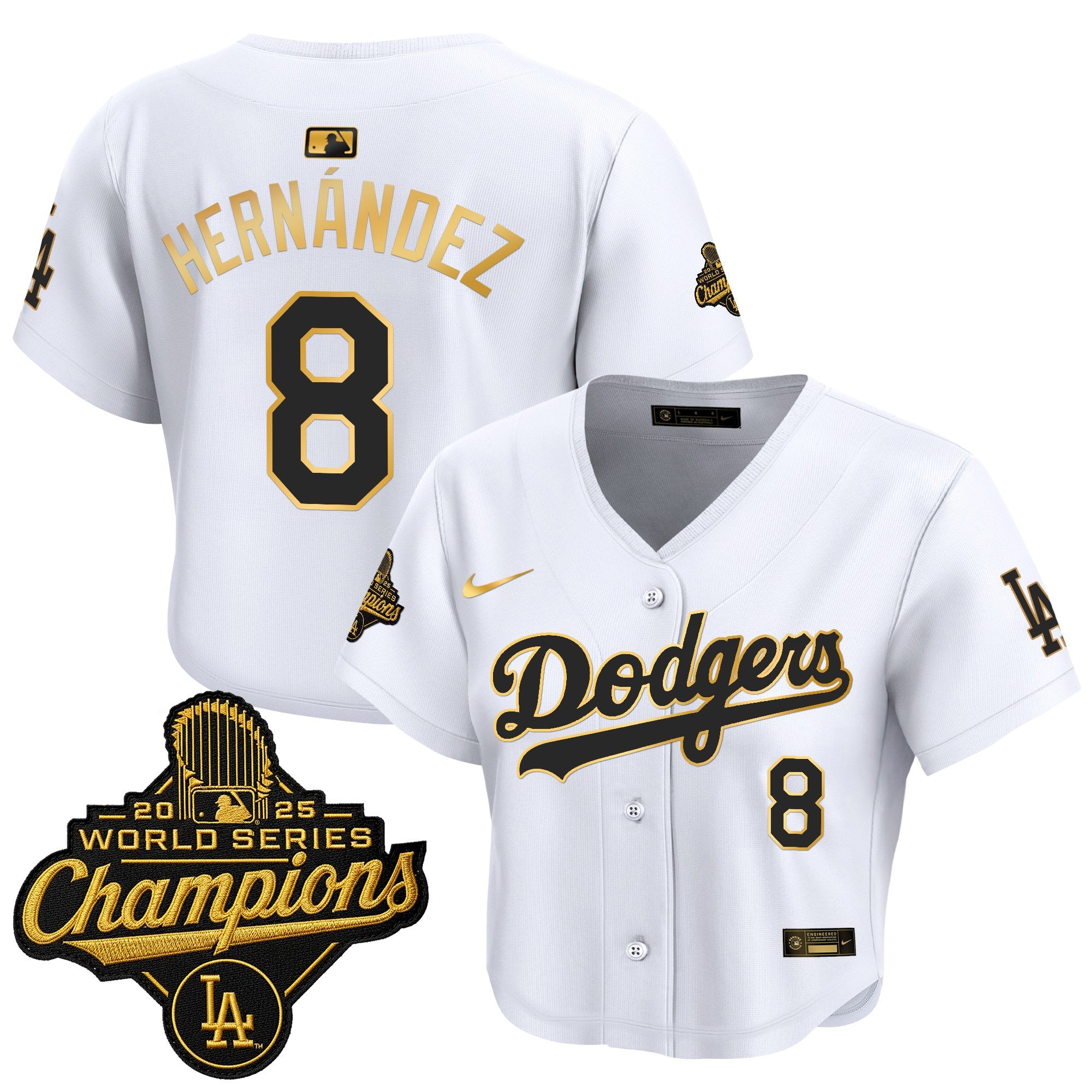 Women's Dodgers 2025 World Series Champions Patch Gold Trim Crop Top Baseball Jersey - All Stitched