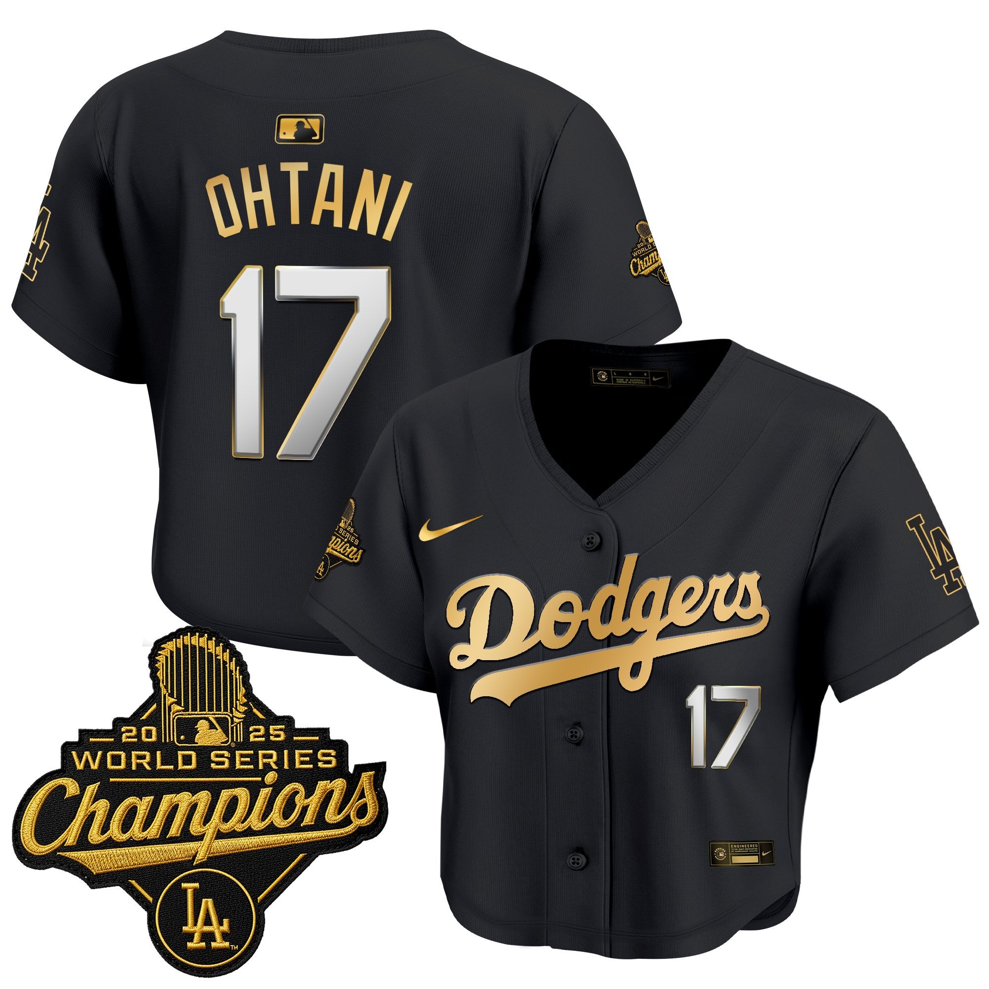 Women's Dodgers 2025 World Series Champions Patch Gold Trim Crop Top Baseball Jersey - All Stitched