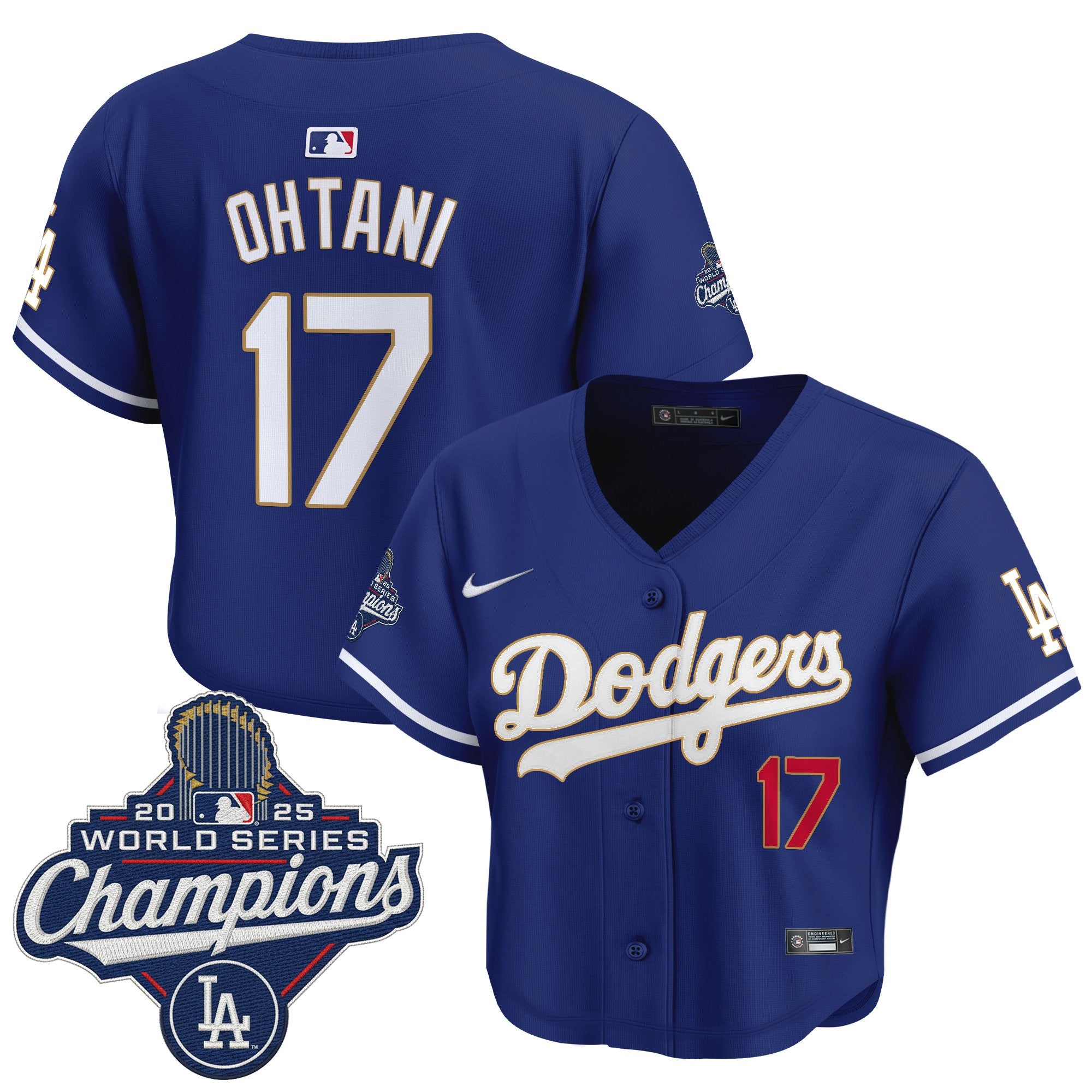 Women's Dodgers 2025 World Series Champions Patch Gold Trim Crop Top Baseball Jersey - All Stitched