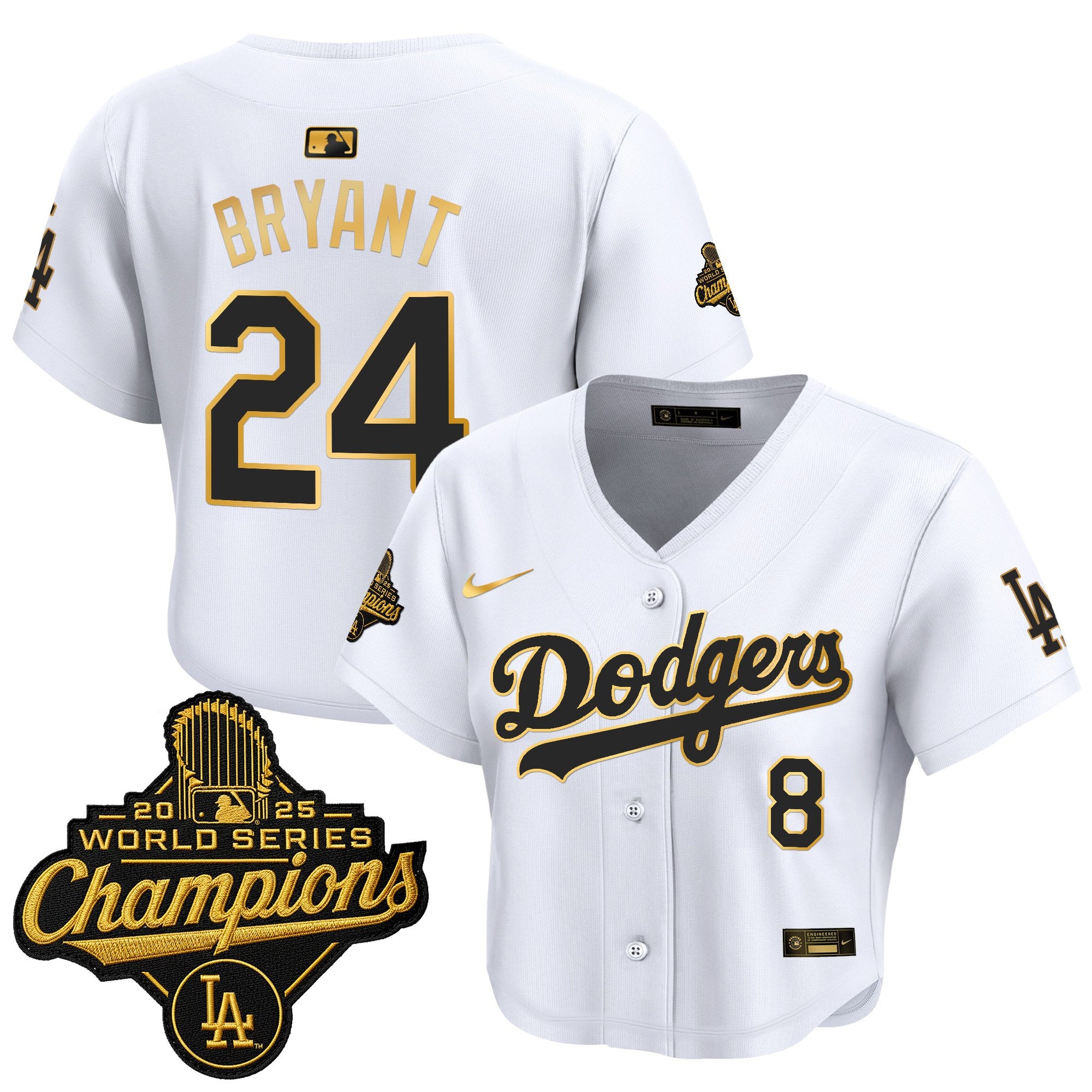 Women's Dodgers 2025 World Series Champions Patch Gold Trim Crop Top Baseball Jersey - All Stitched