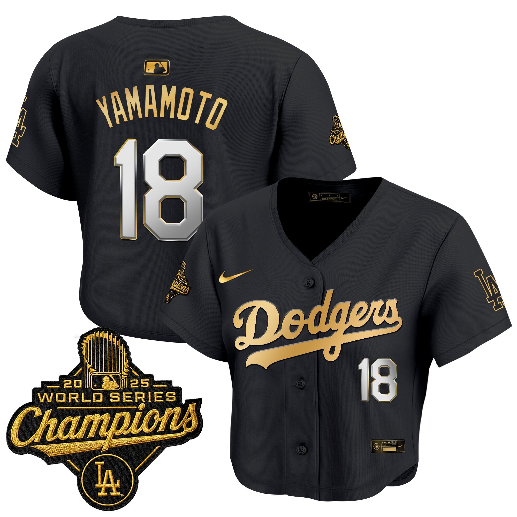 Women's Dodgers 2025 World Series Champions Patch Gold Trim Crop Top Baseball Jersey - All Stitched