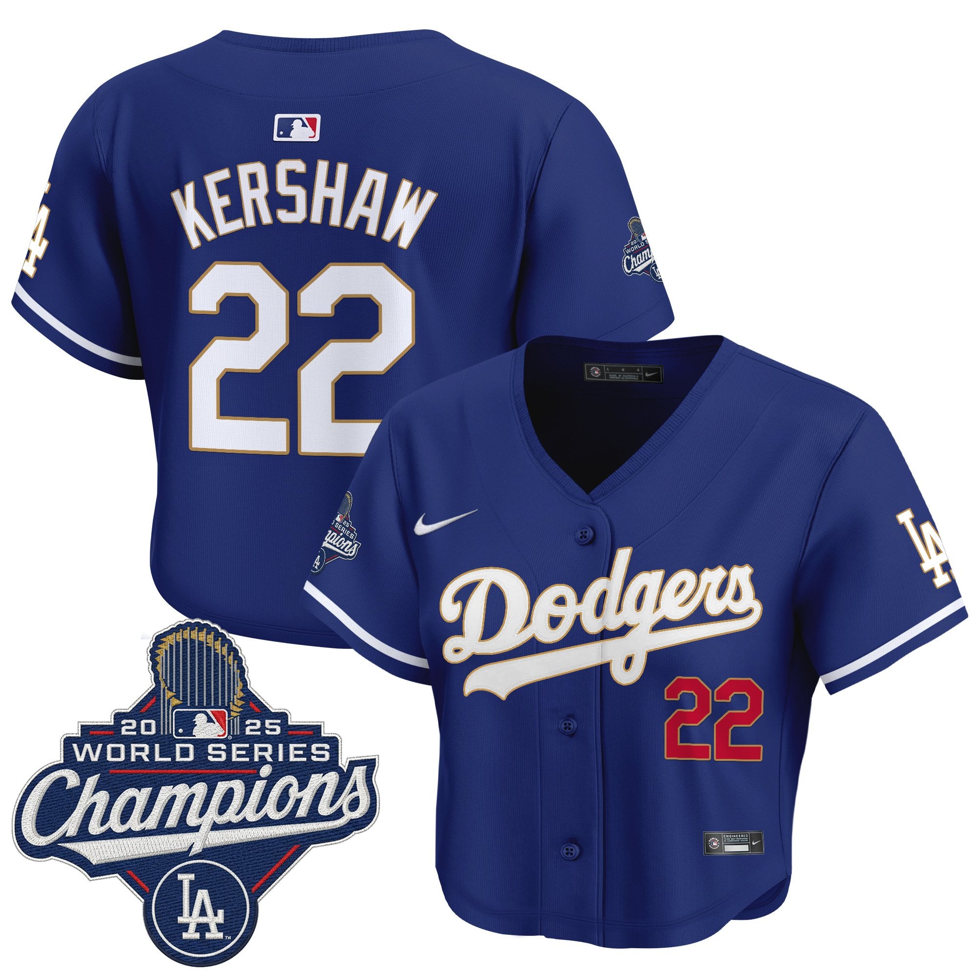 Women's Dodgers 2025 World Series Champions Patch Gold Trim Crop Top Baseball Jersey - All Stitched