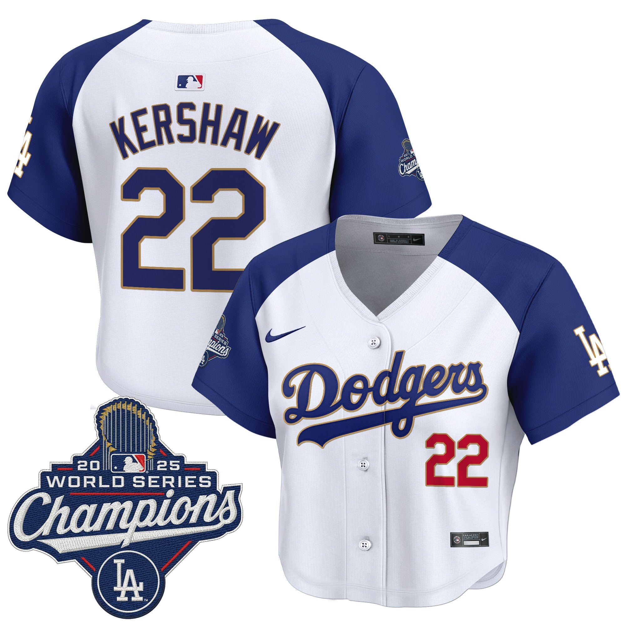 Women's Dodgers 2025 World Series Champions Patch Gold Trim Crop Top Baseball Jersey - All Stitched