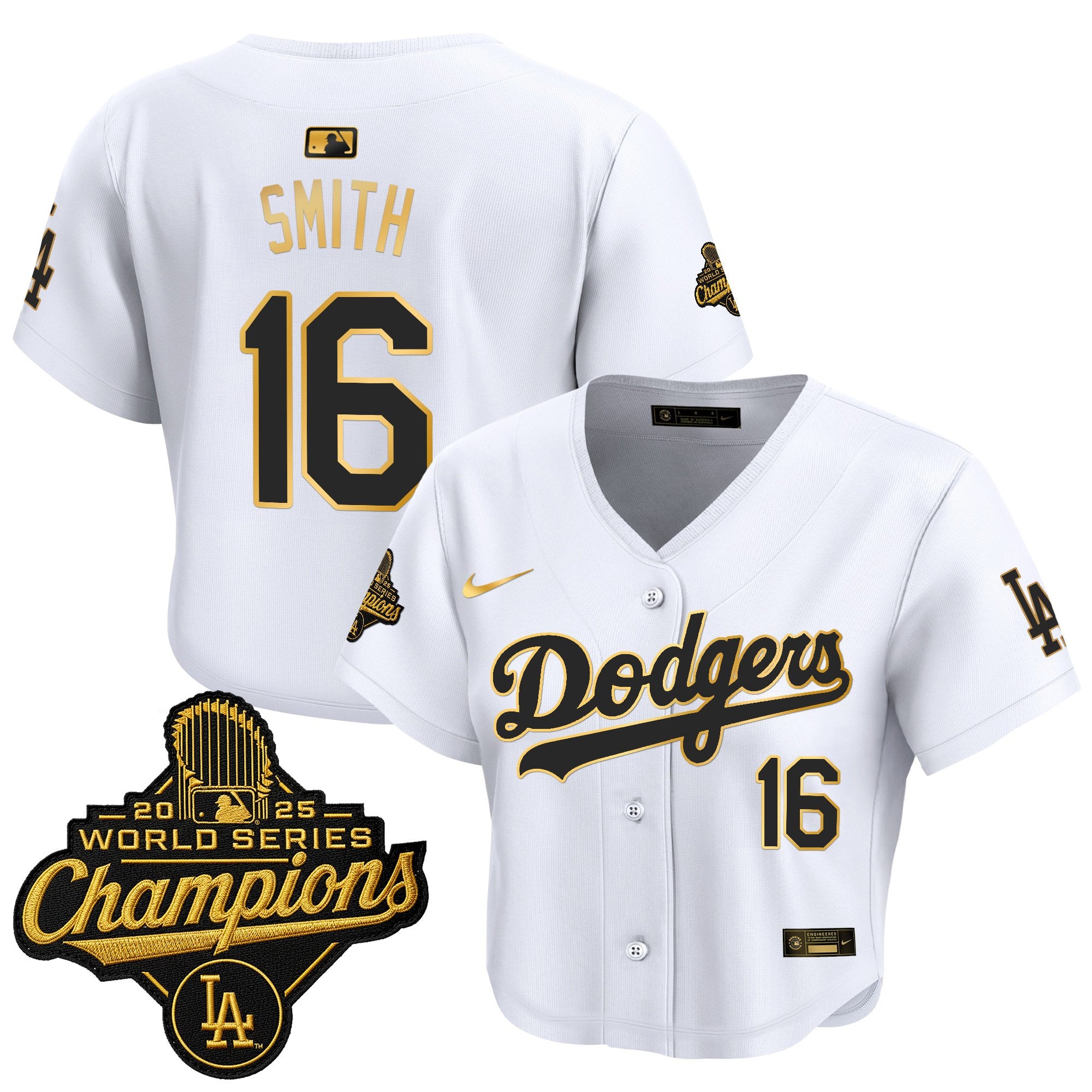 Women's Dodgers 2025 World Series Champions Patch Gold Trim Crop Top Baseball Jersey - All Stitched