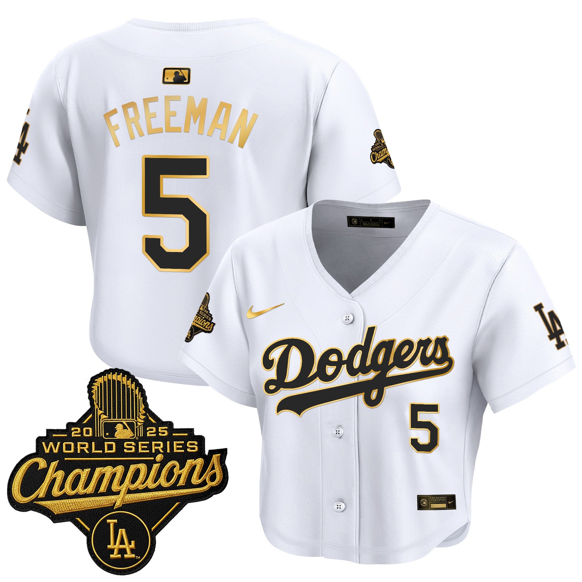 Women's Dodgers 2025 World Series Champions Patch Gold Trim Crop Top Baseball Jersey - All Stitched