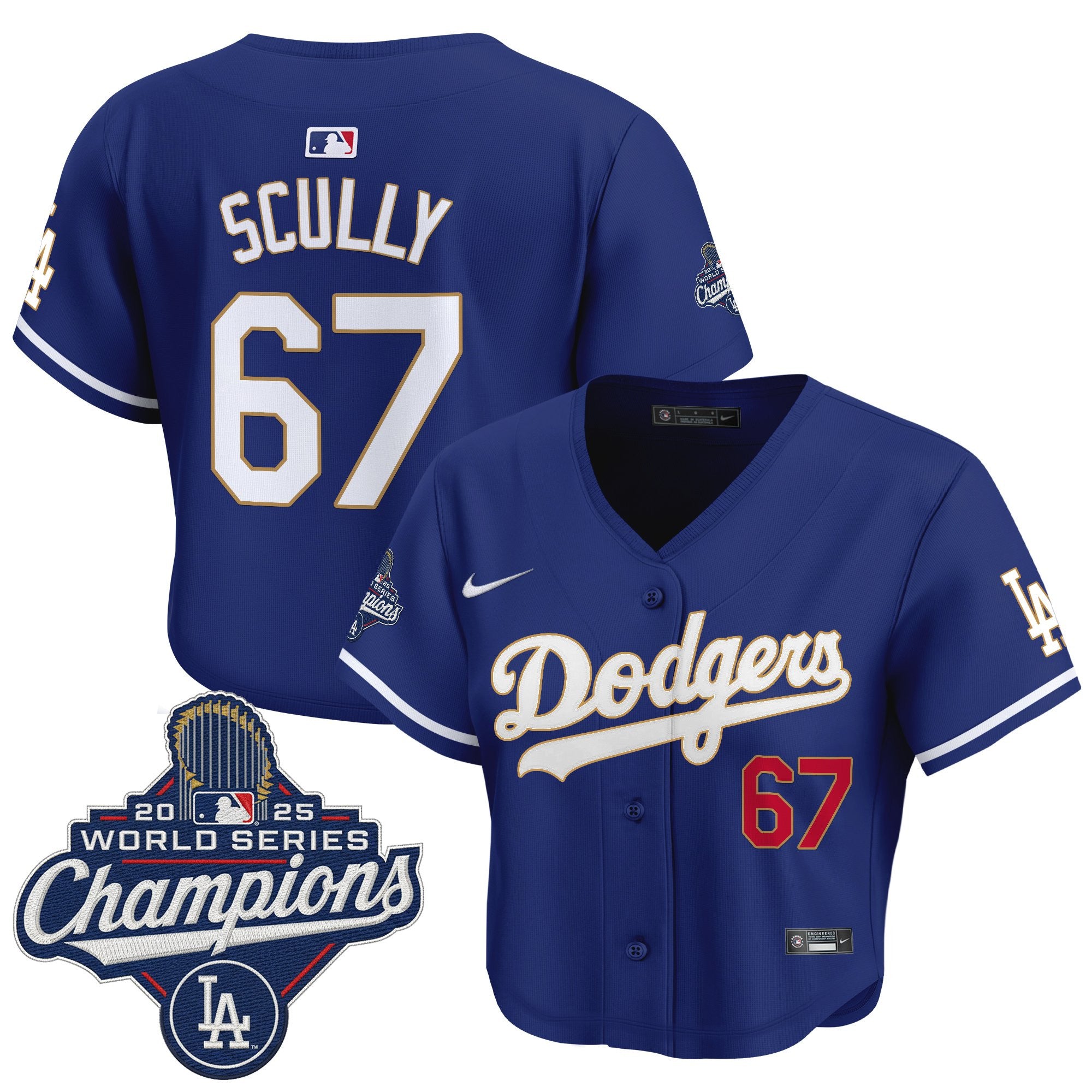 Women's Dodgers 2025 World Series Champions Patch Gold Trim Crop Top Baseball Jersey - All Stitched