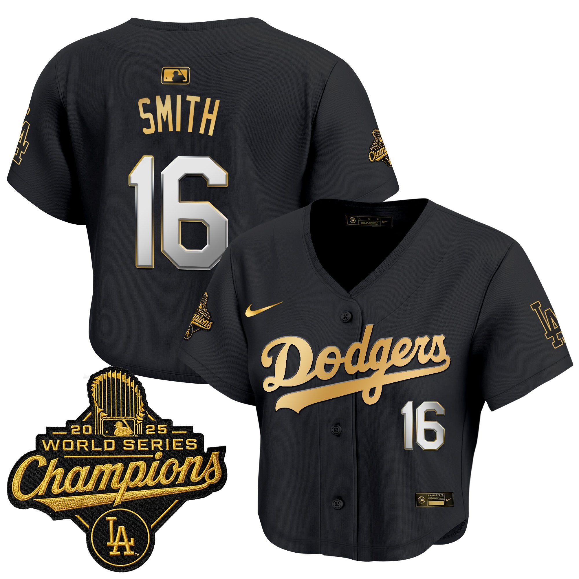 Women's Dodgers 2025 World Series Champions Patch Gold Trim Crop Top Baseball Jersey - All Stitched